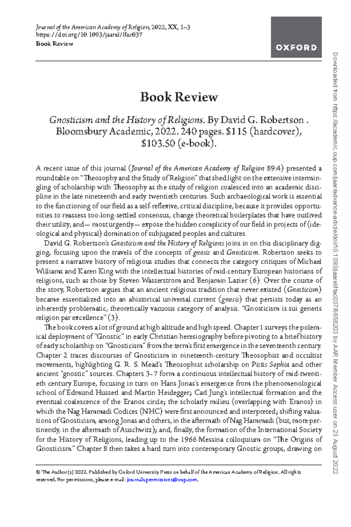 Review of Gnosticism and the History - Journal of the American Academy ...