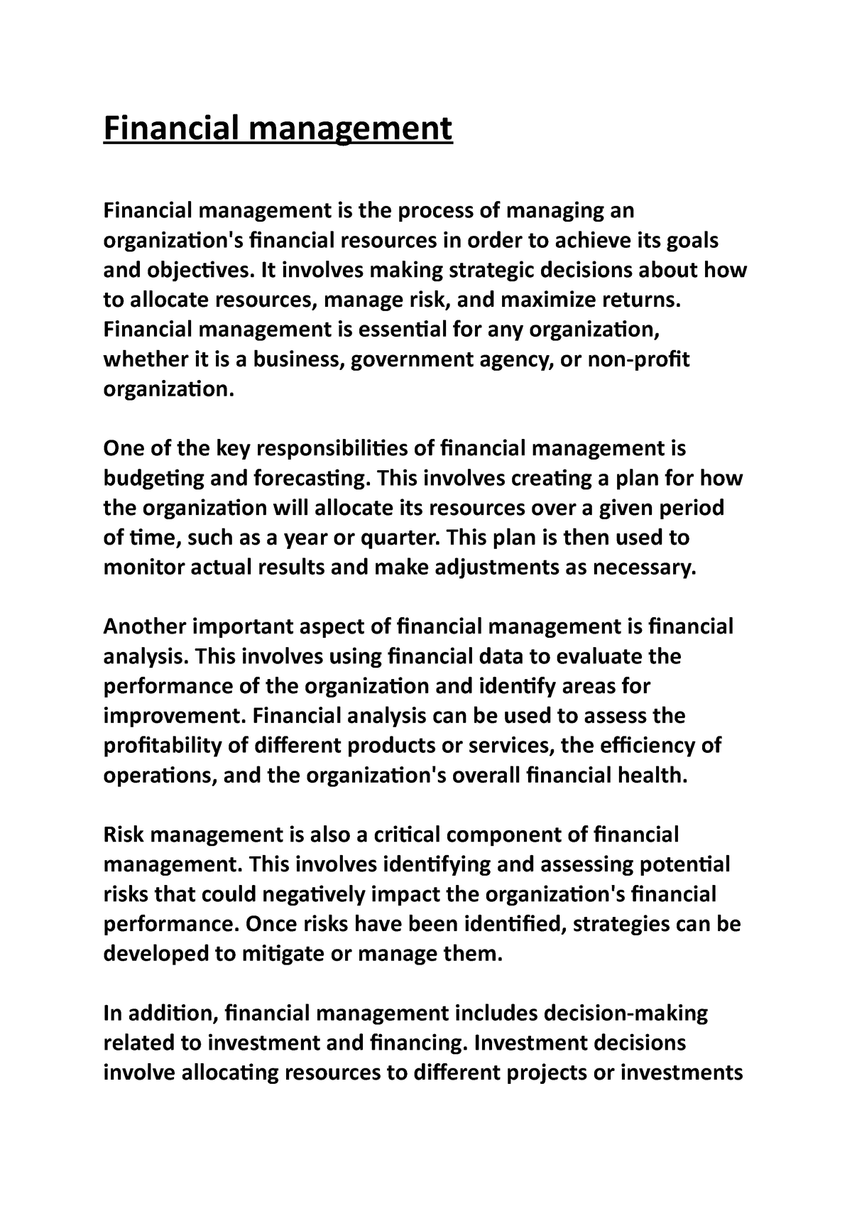 financial management 2 assignment