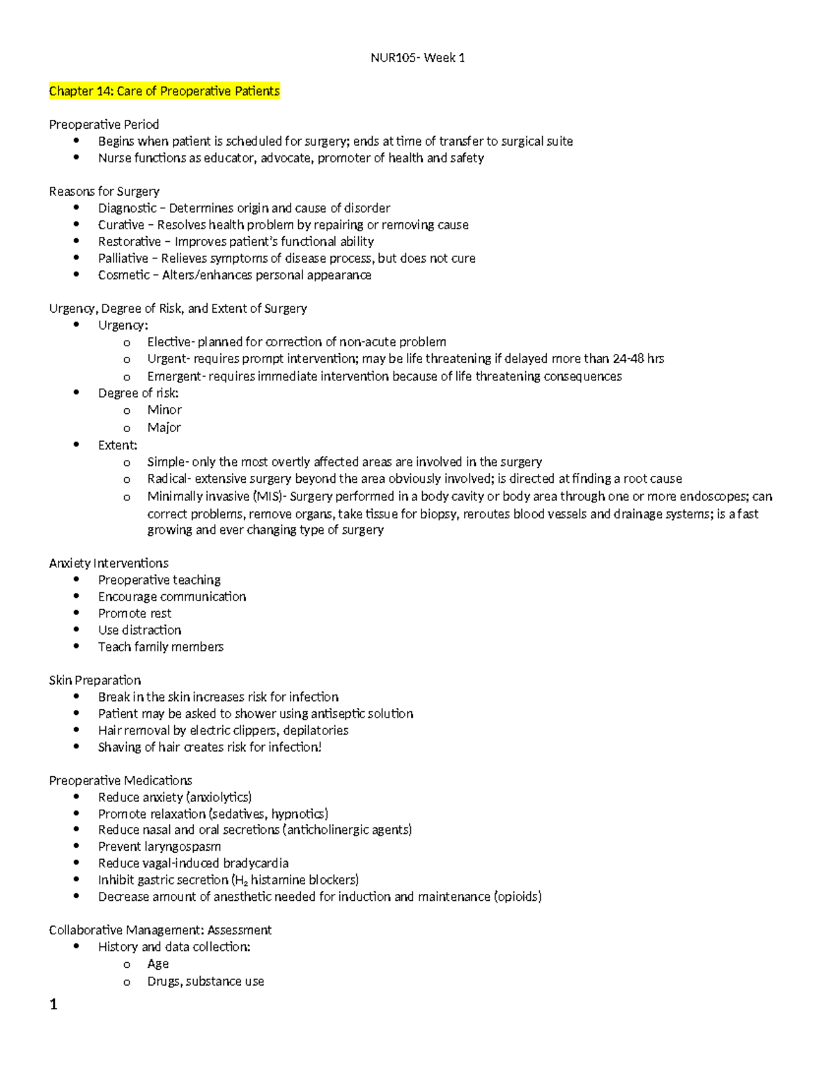 Week1 surgical clients - Chapter 14: Care of Preoperative Patients ...