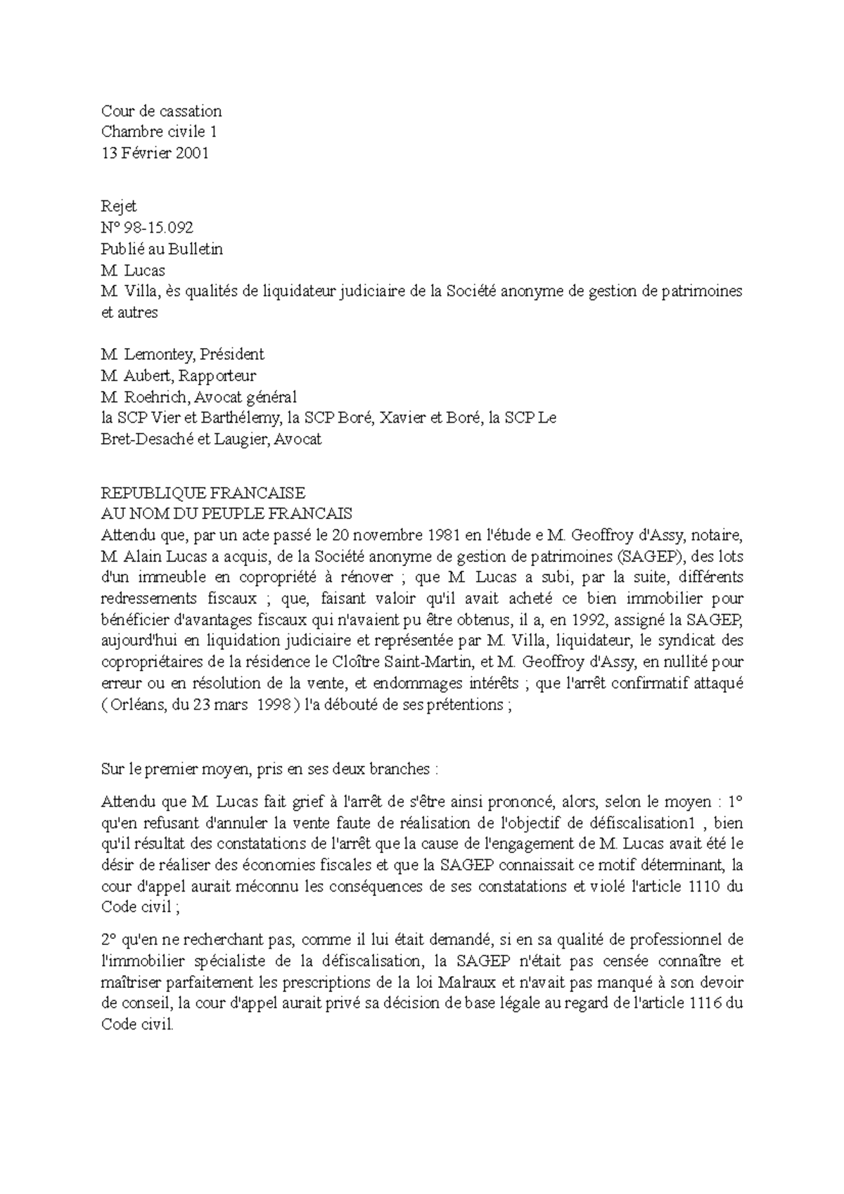 20230115 Fiche D' Arret Cour De Cassation Chambre Civile 1 13 Févrir ...