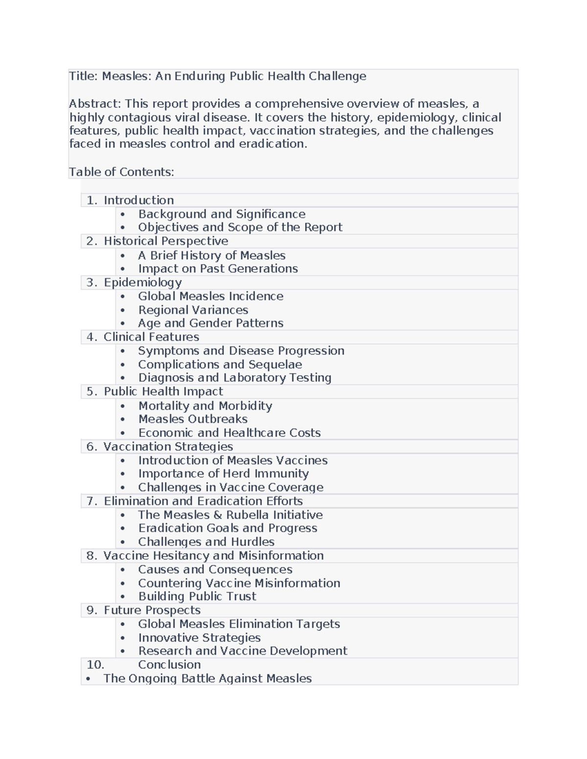 Title 6 - business assignment - Title: Measles: An Enduring Public ...