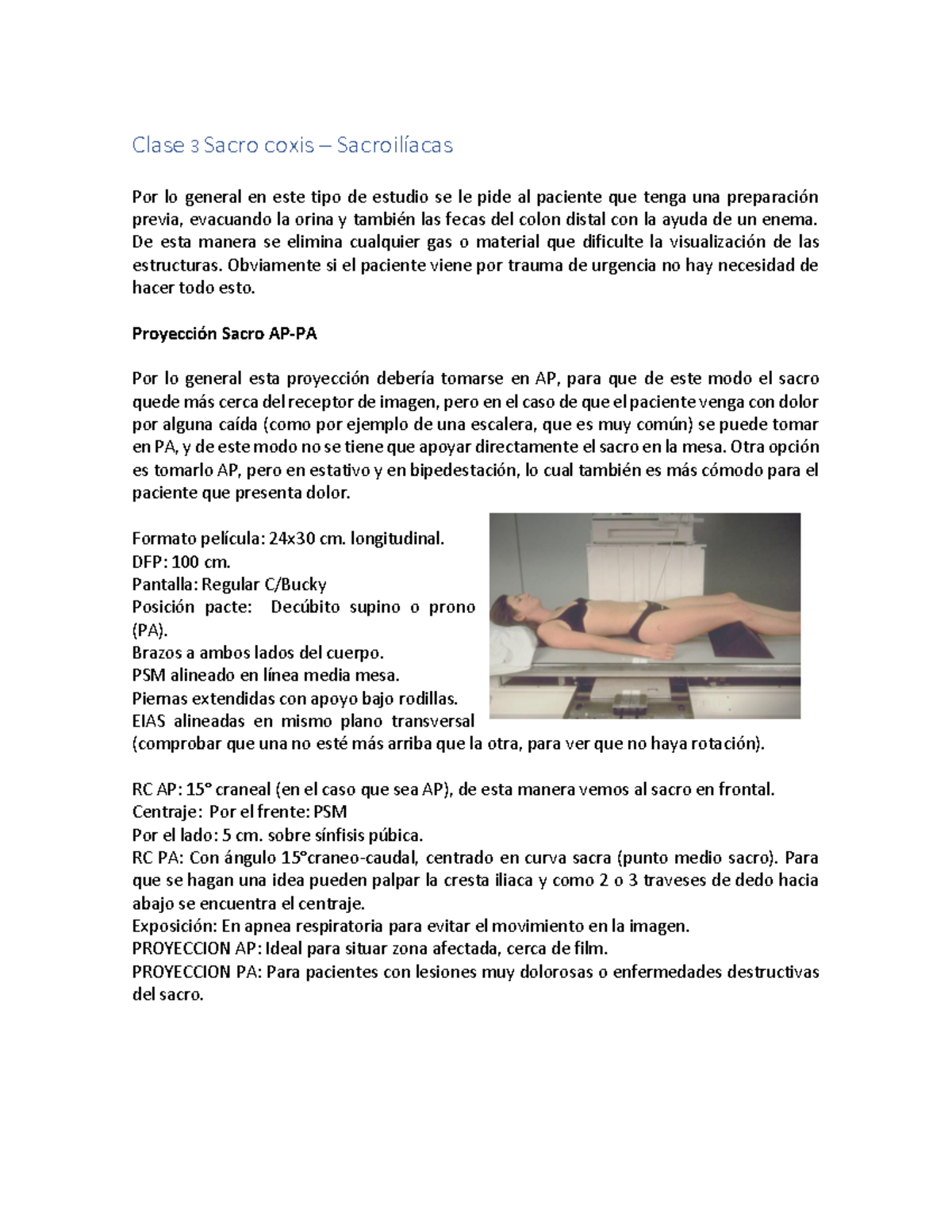 Proyecciones De Sacro Coxis Y Sacroiliacas Studocu