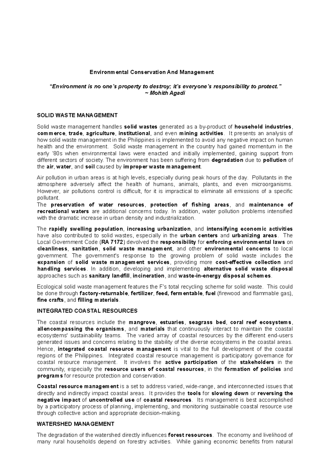 Environmental Conservation And Management - Environmental Conservation ...