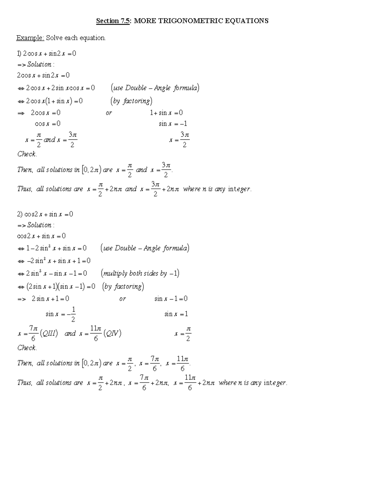 7 - precalculus mathematics for calculus 7th edition lecture notes ...