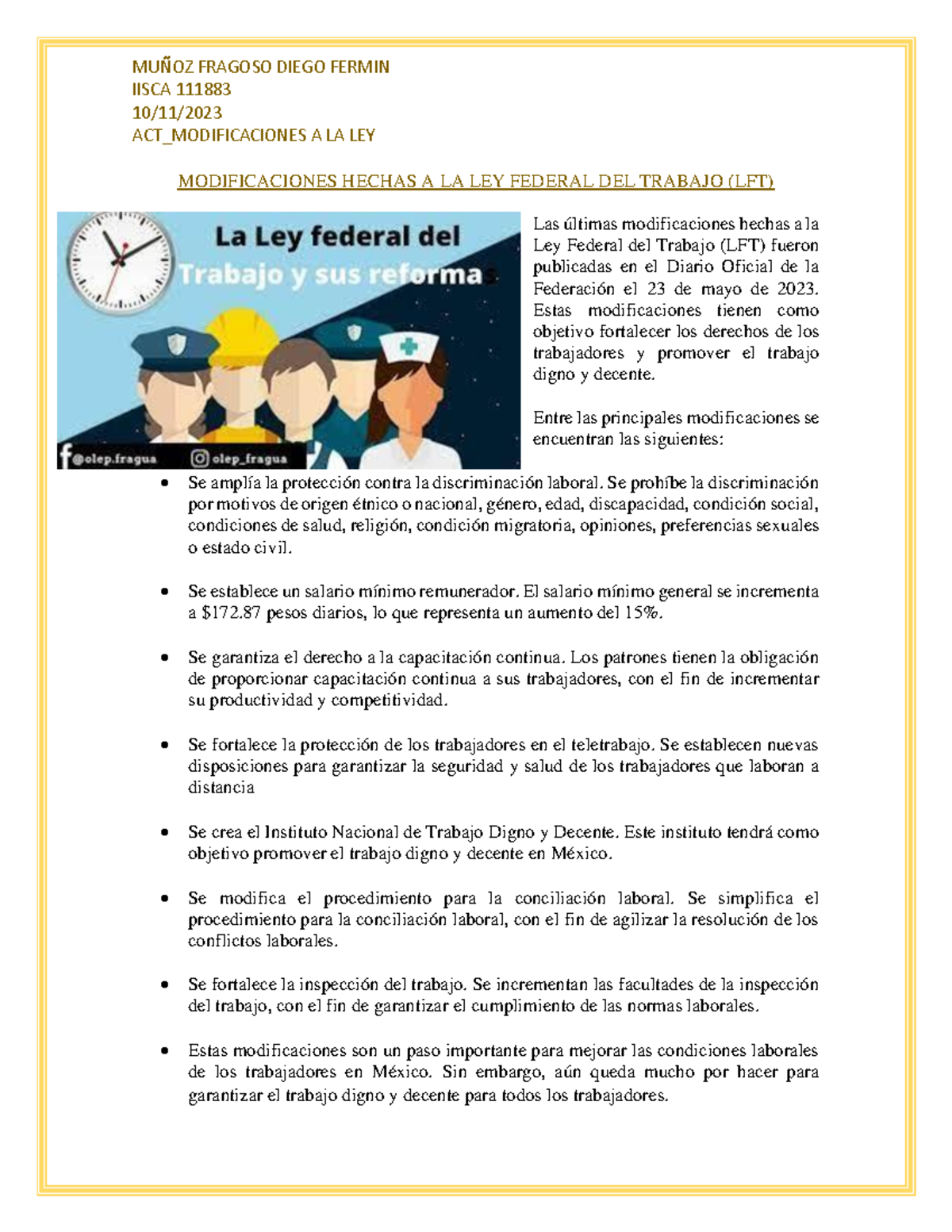 Modificaciones Hechas A LA LEY Federal DEL Trabajo - MUÑOZ FRAGOSO ...