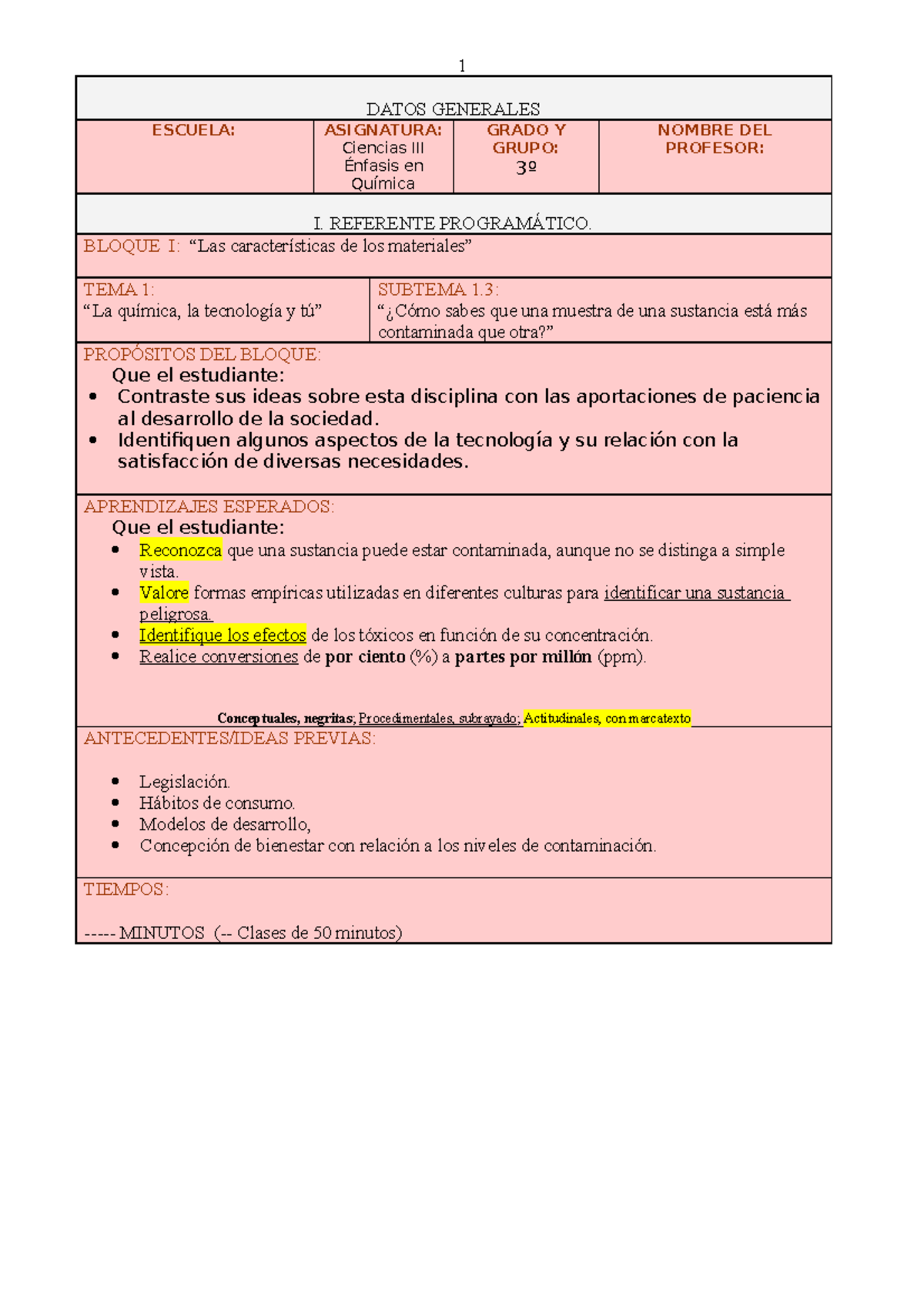 C3,BI,St1 - quimica secundaria - DATOS GENERALES ESCUELA: ASIGNATURA ...