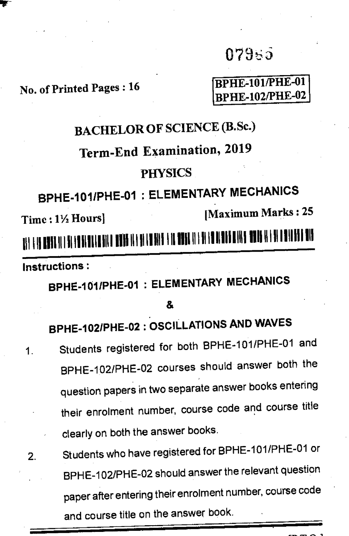 BPHE-101-PHE-01 - Question Of The Last Year Which Are Helpful For ...