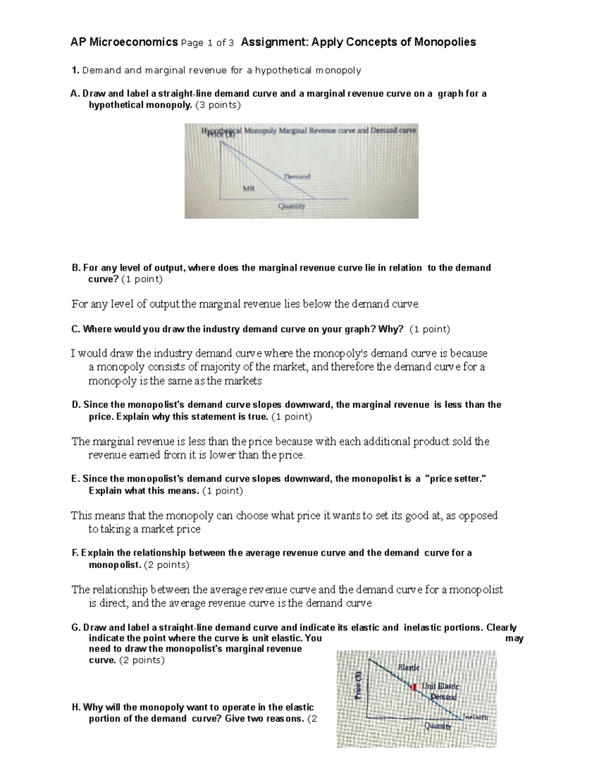 ap microeconomics assignment apply concepts of monopolies