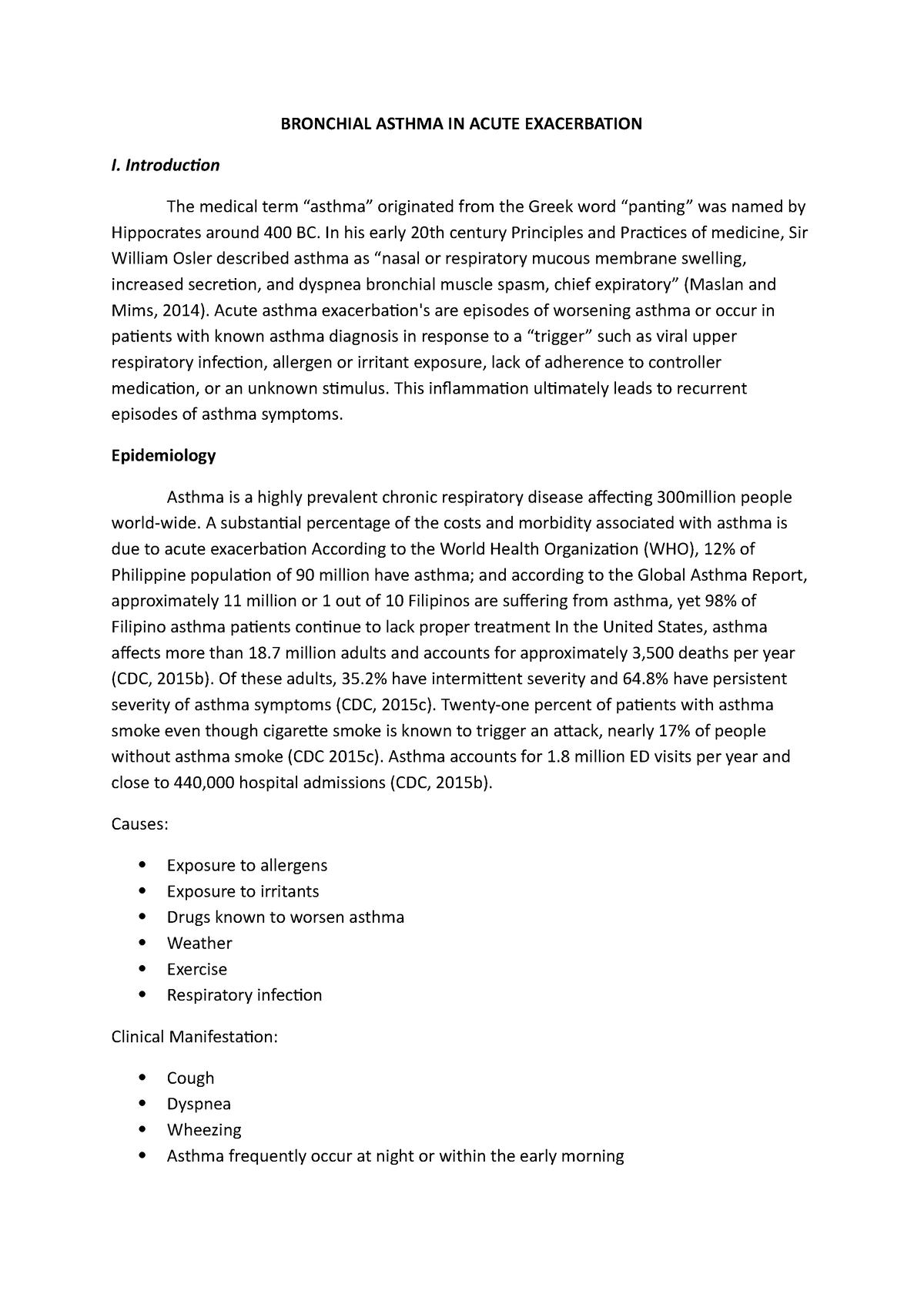 acute asthma exacerbation case study