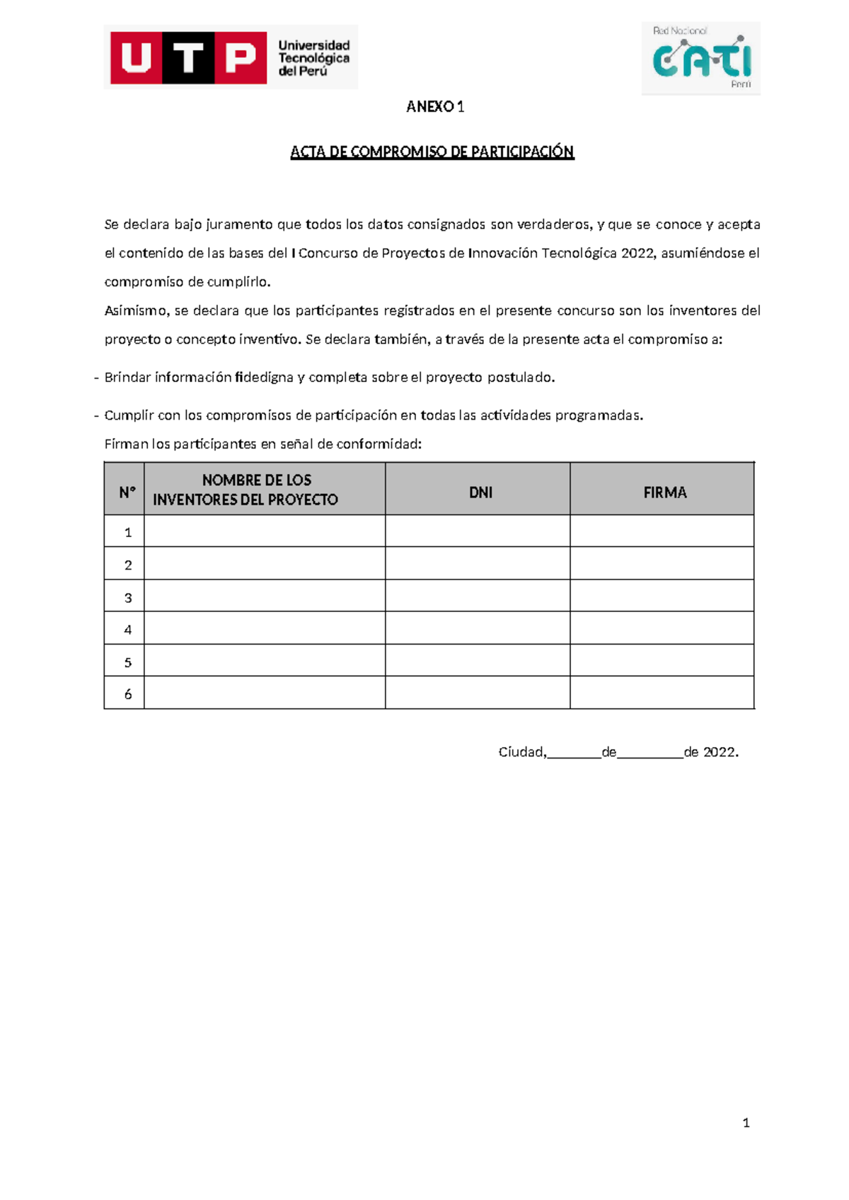 Anexo 1 - Practica de Arte - 1 ANEXO 1 ACTA DE COMPROMISO DE ...