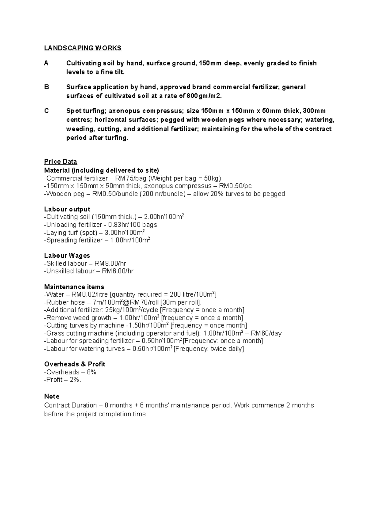 Costing-Landscaping works - LANDSCAPING WORKS A Cultivating soil by ...