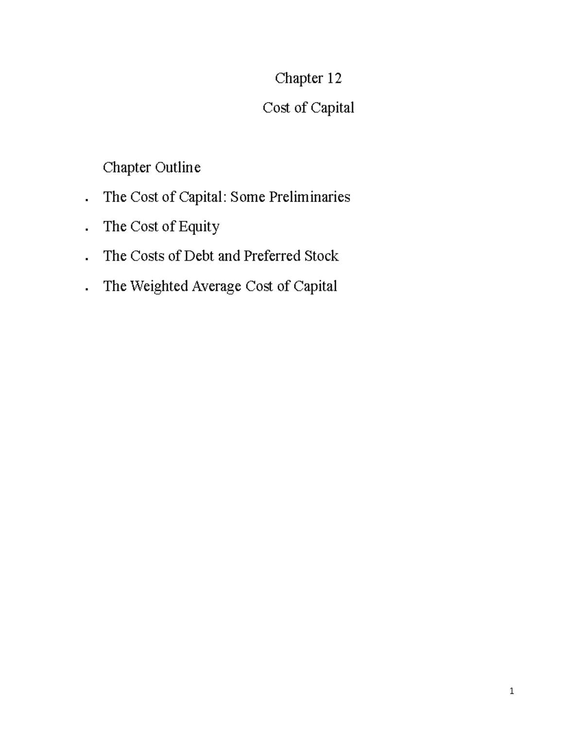 Chapter 12 - Summary of reading - Chapter 12 Cost of Capital Chapter ...