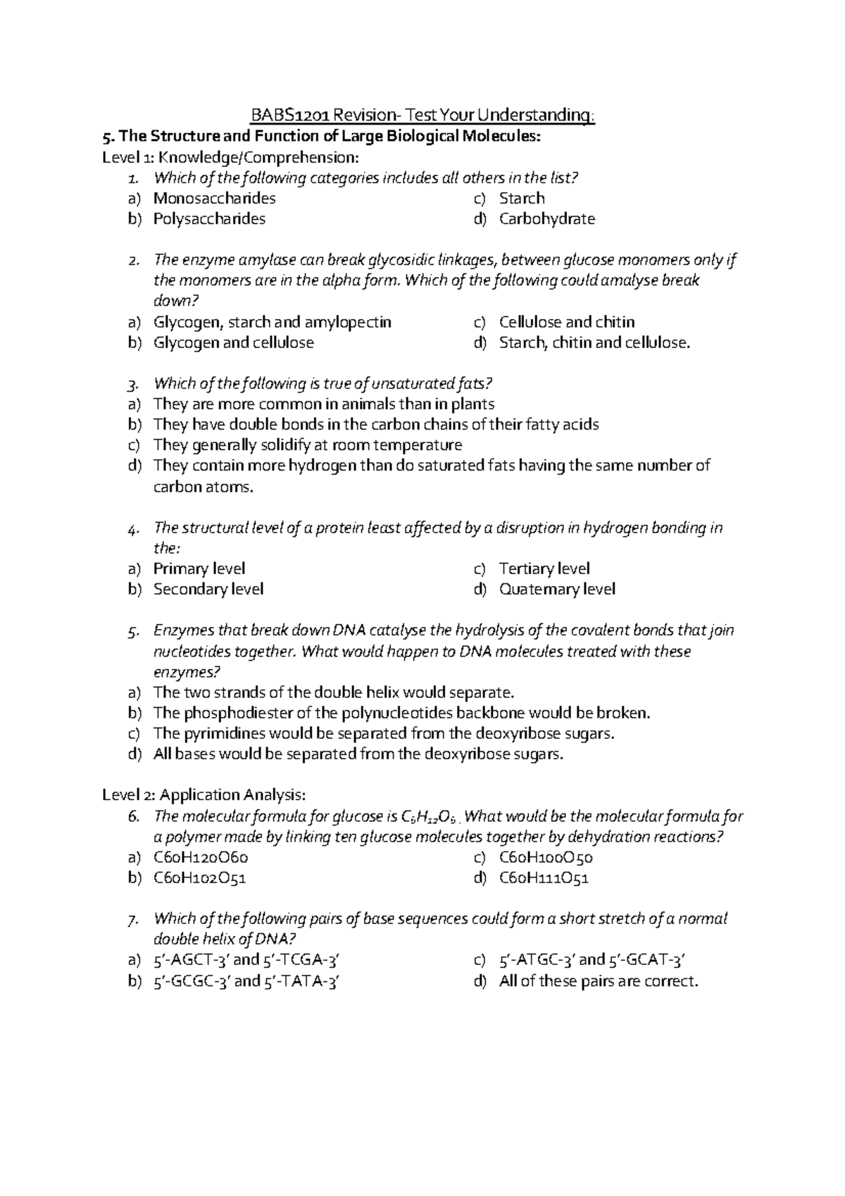 Test Your Understanding Biology Chapter Review - BABS1201 Revision ...