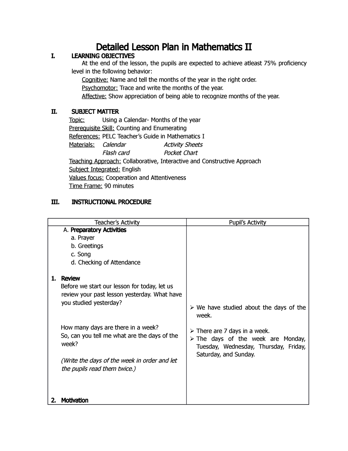 Detailed Lesson PLAN IN Mathematics 1 DEMO - Detailed Lesson Plan in ...