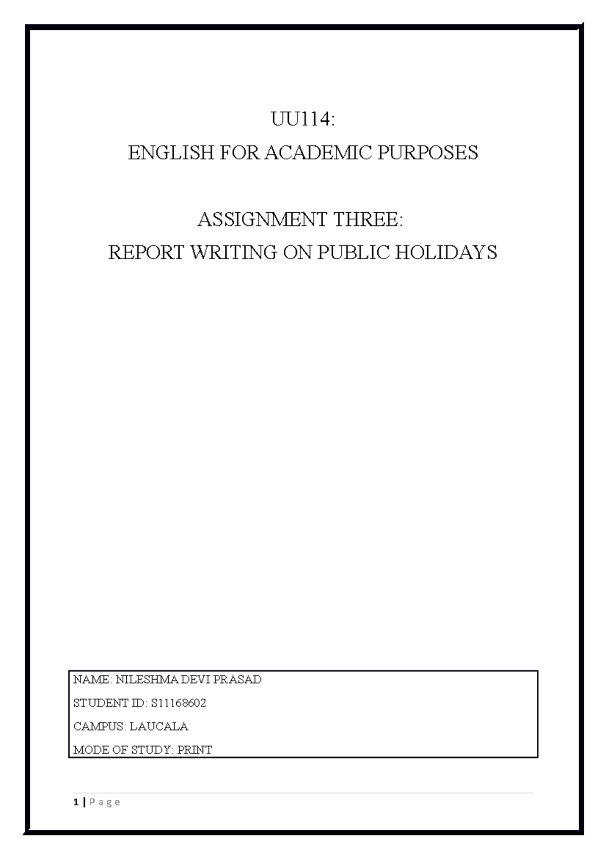 UU114 report writing - UU114: ENGLISH FOR ACADEMIC PURPOSES ASSIGNMENT ...