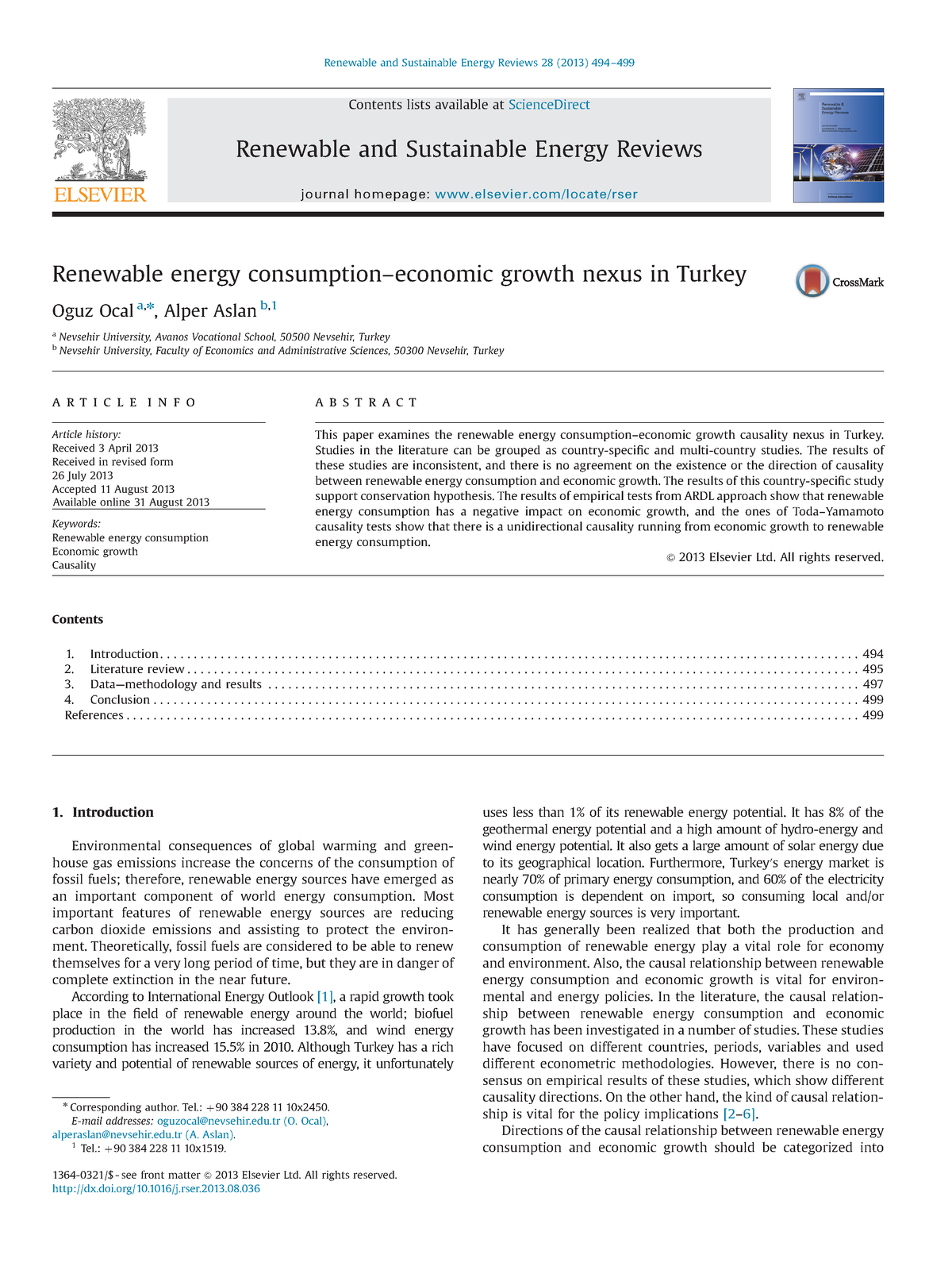 Ocal2013 - ssss - Renewable energy consumption–economic growth nexus in ...