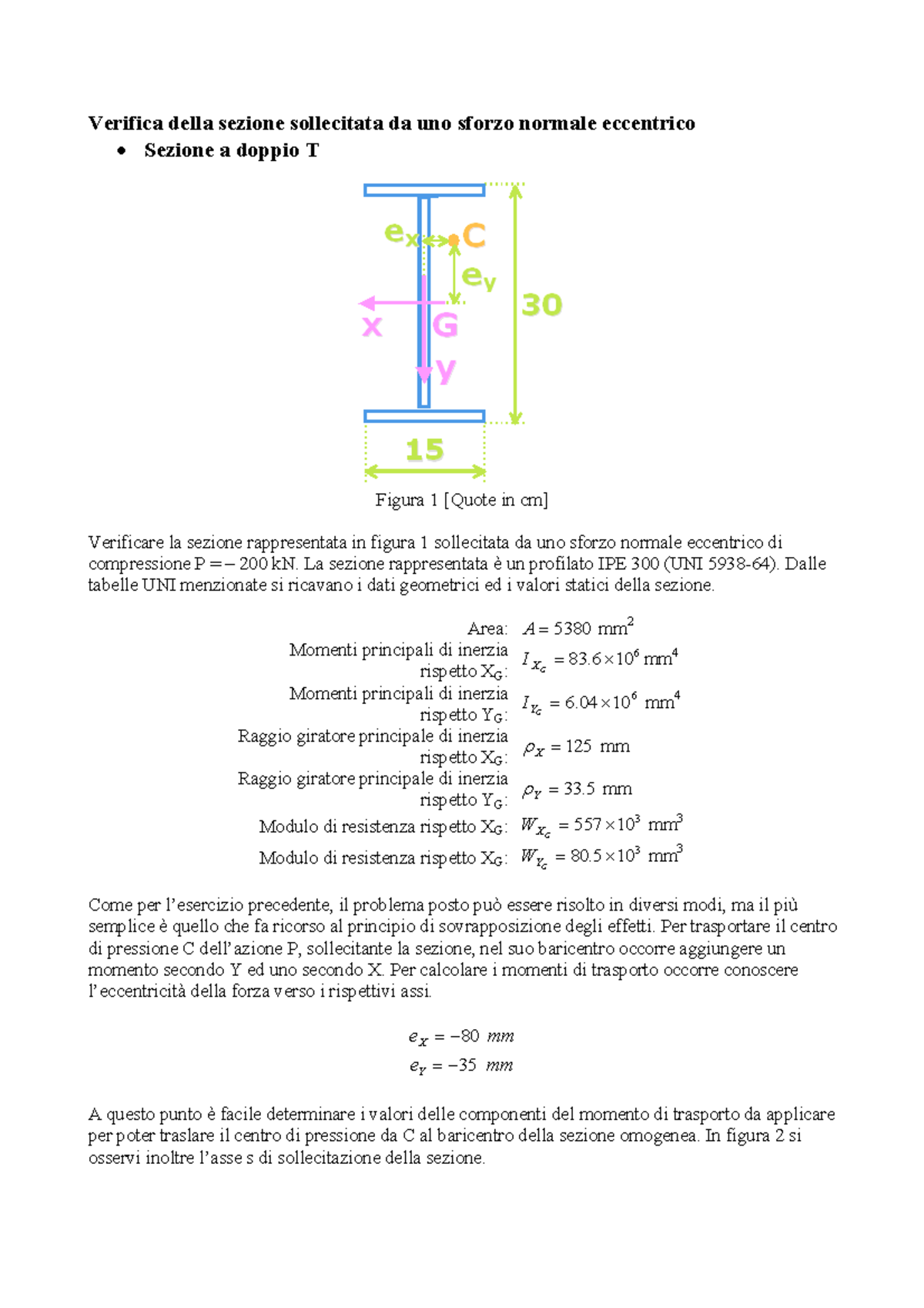 Esercitazione Verifica Della Sezione Sollecitata Da Uno Sforzo Normale Eccentrico Verifica Della Studocu
