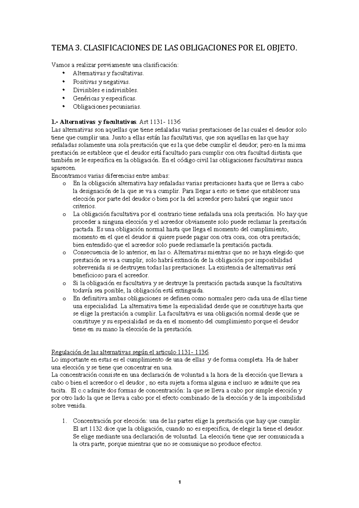 TEMA 3 - 1 TEMA 3. CLASIFICACIONES DE LAS OBLIGACIONES POR EL OBJETO ...