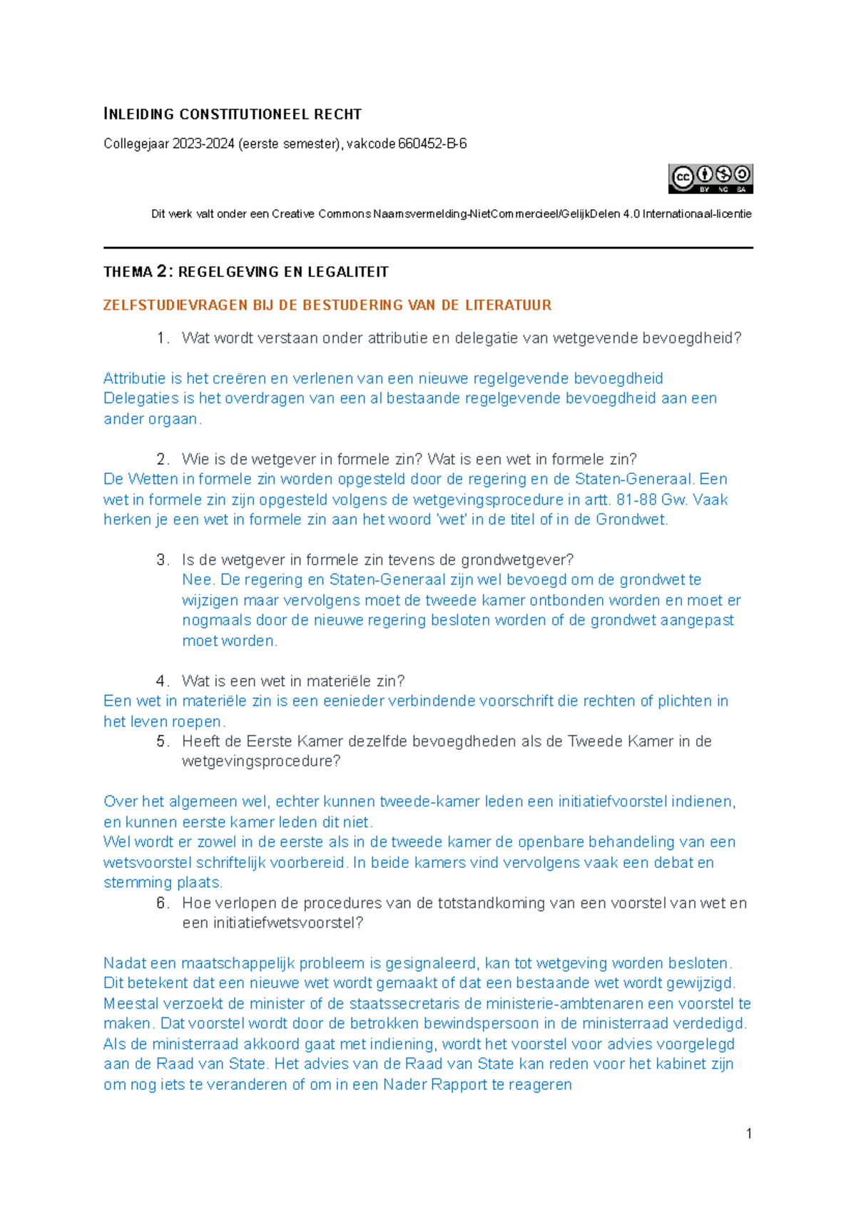 Constitutioneel Recht, Zelfstudievragen - INLEIDING CONSTITUTIONEEL ...