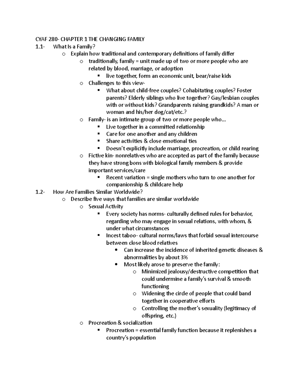 CYAF 280 CH 1-DALY - CYAF 280- CHAPTER 1 THE CHANGING FAMILY 1- What Is ...