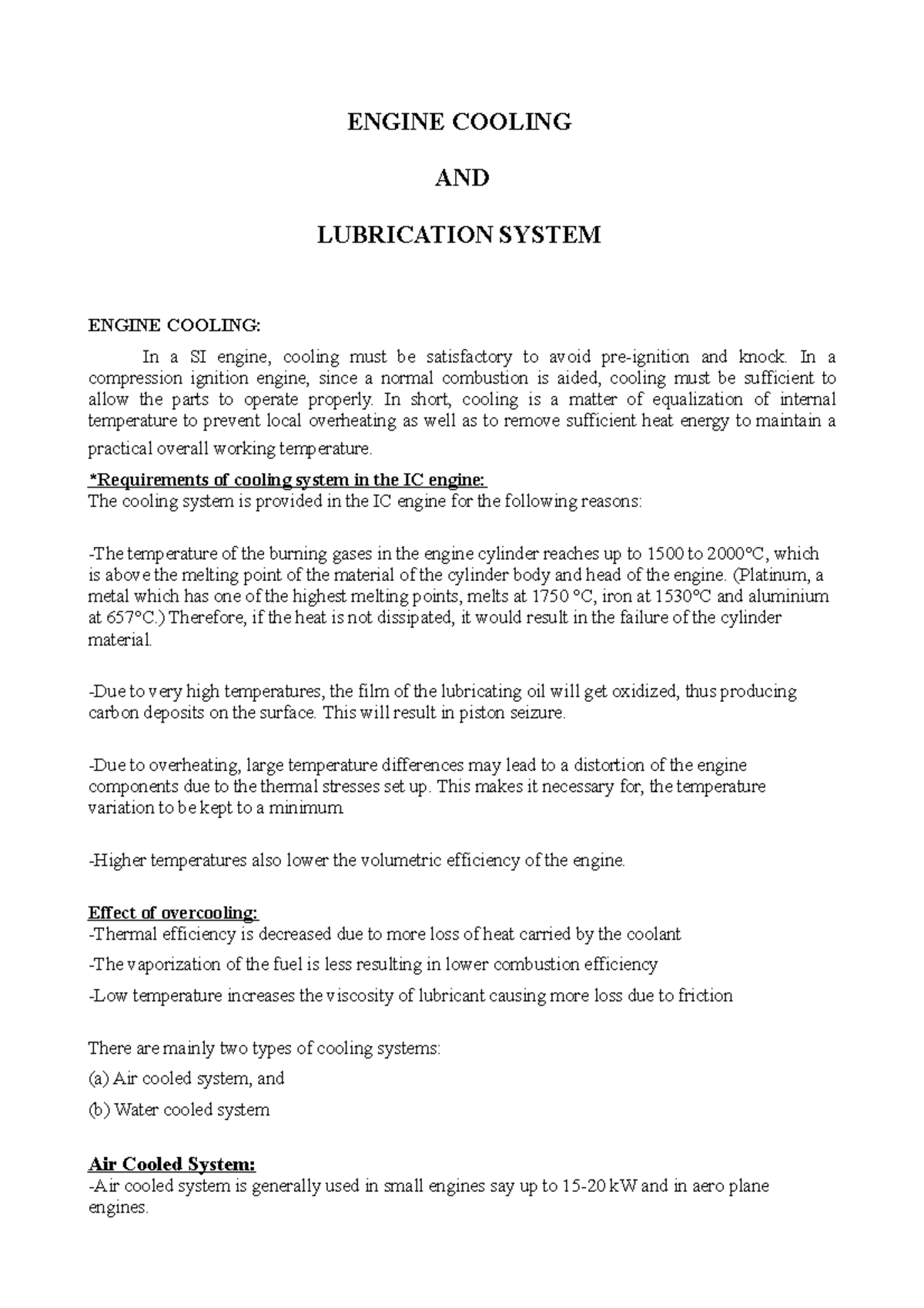 Engine Cooling and Lubrication system ENGINE COOLING AND LUBRICATION