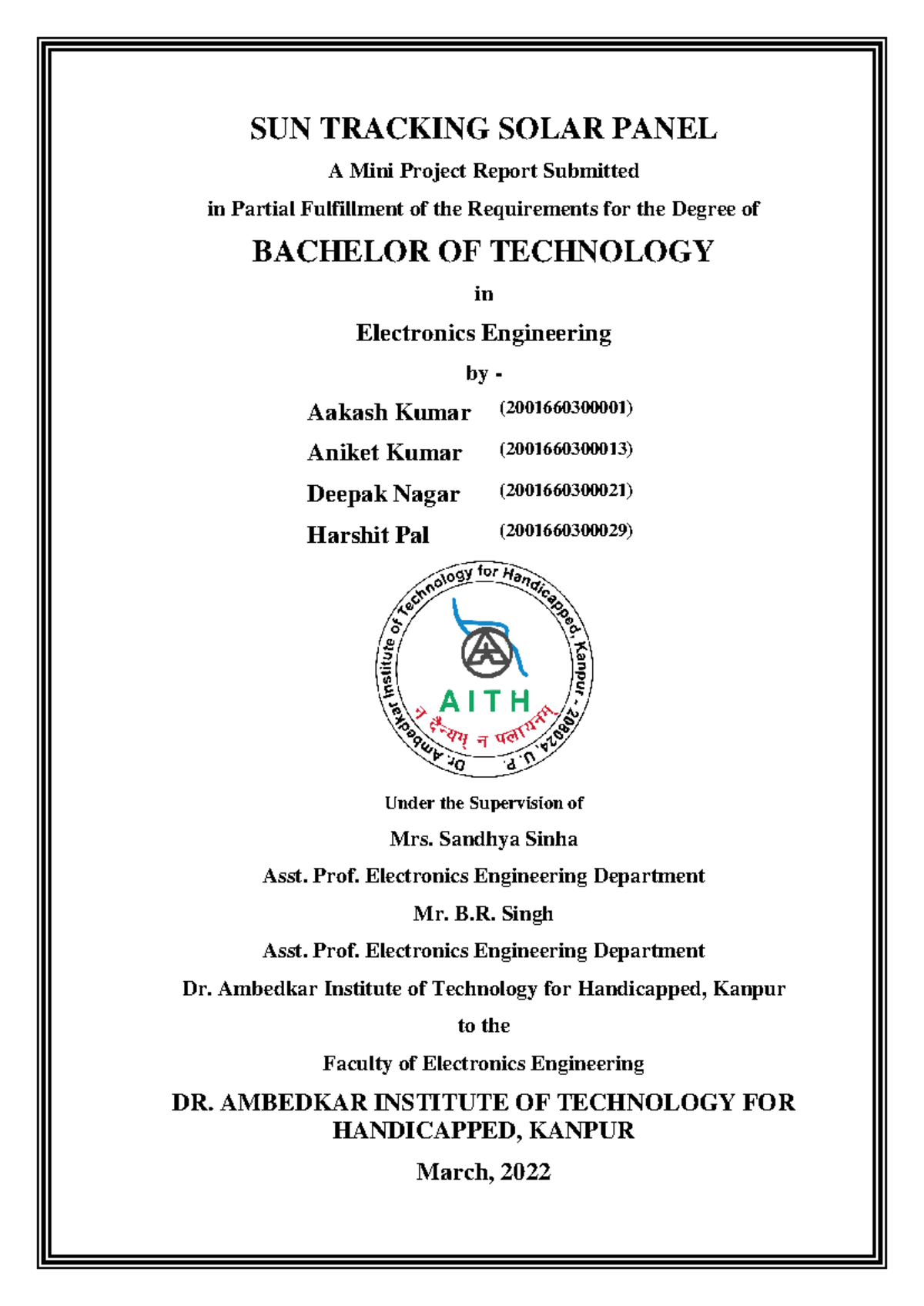 Project Report - Sandhya Sinha Asst. Prof. Electronics Engineering ...