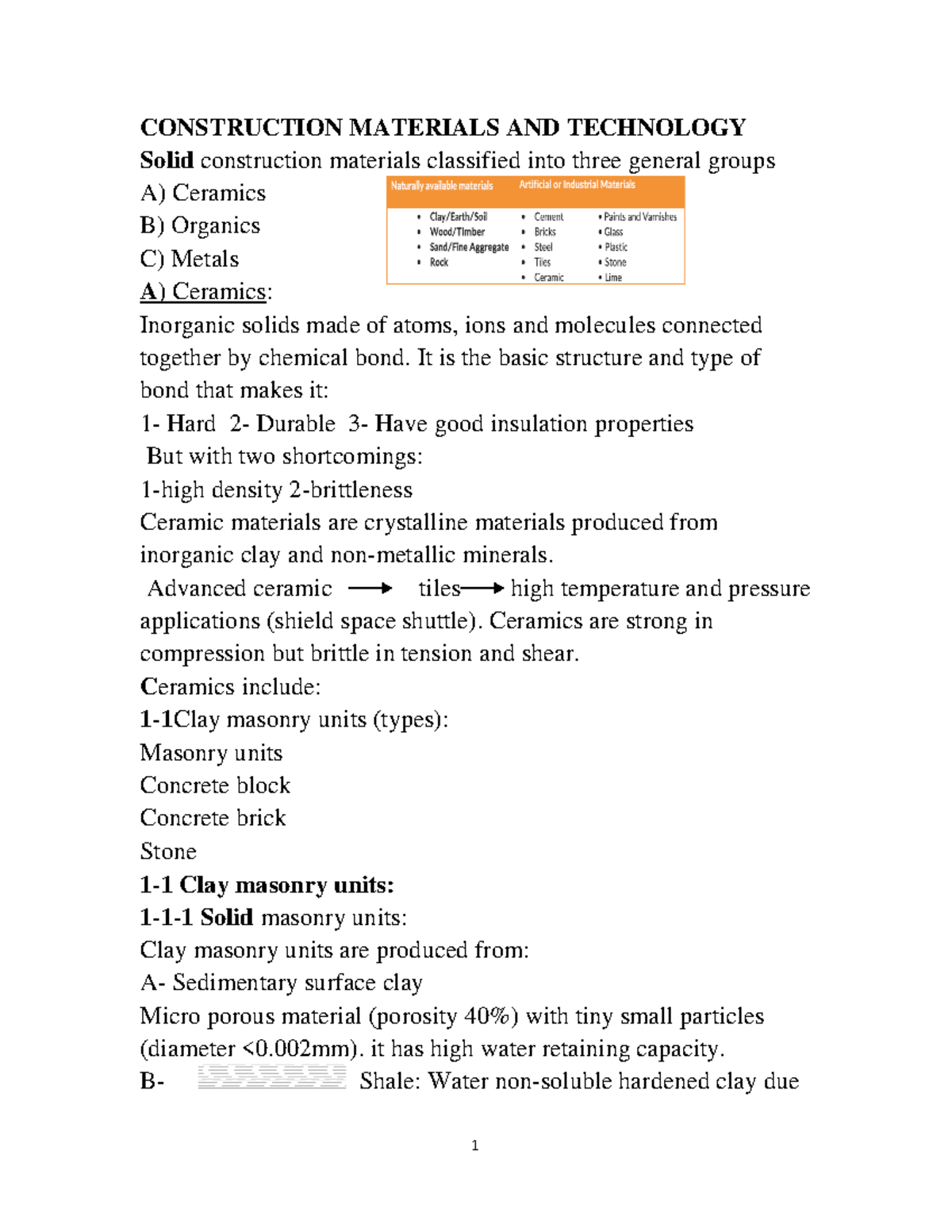 Se Final 1 - Lecture Notes 1-10 - CONSTRUCTION MATERIALS AND TECHNOLOGY ...