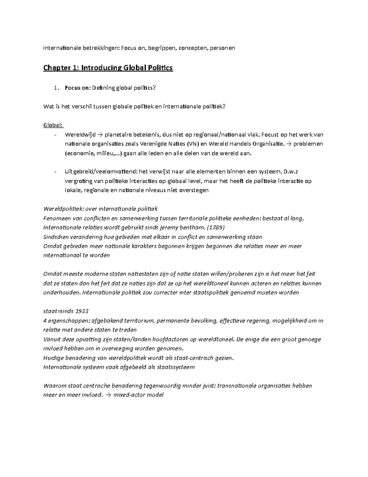 Chapter 1 Introducing Global Politics - Internationale betrekkingen ...