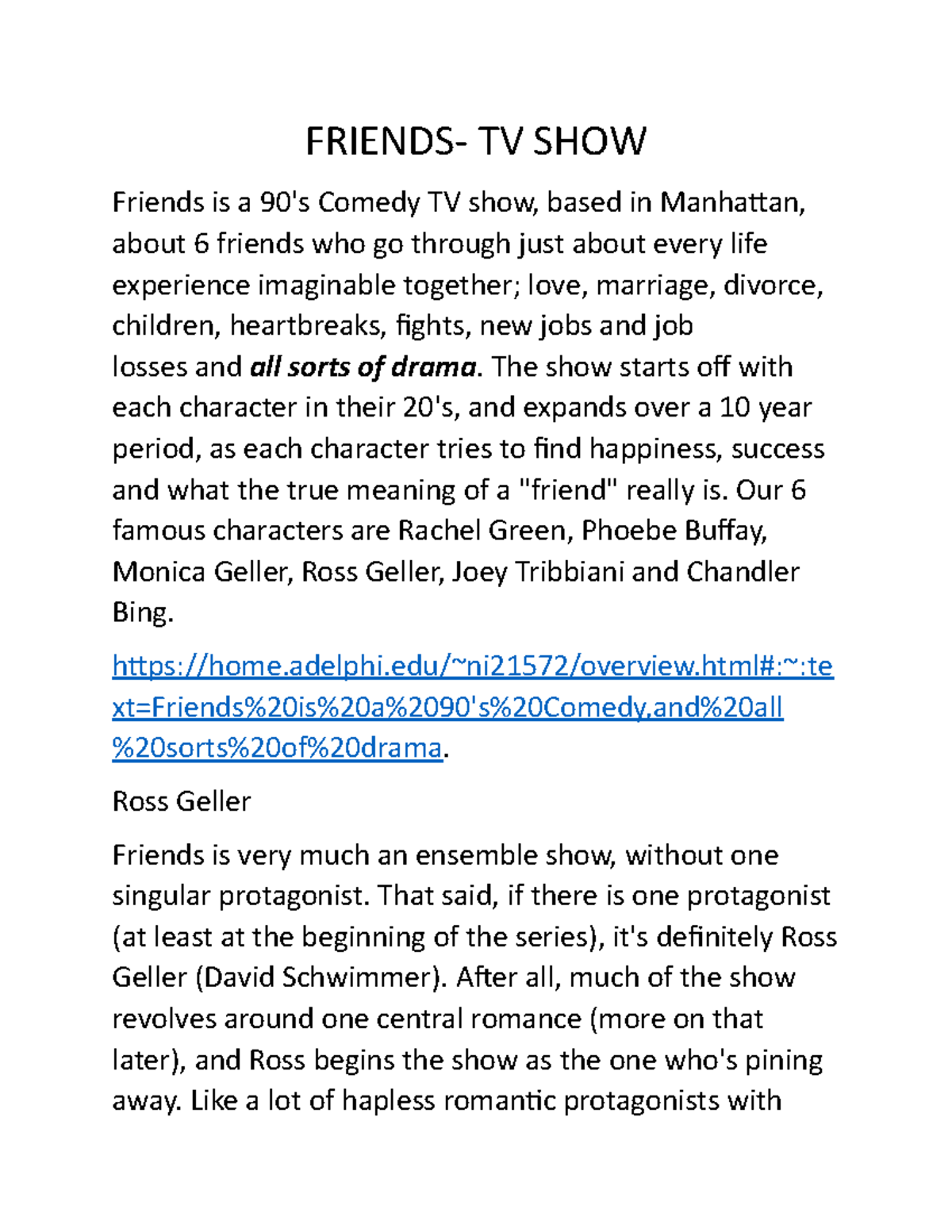 essay about friends tv series