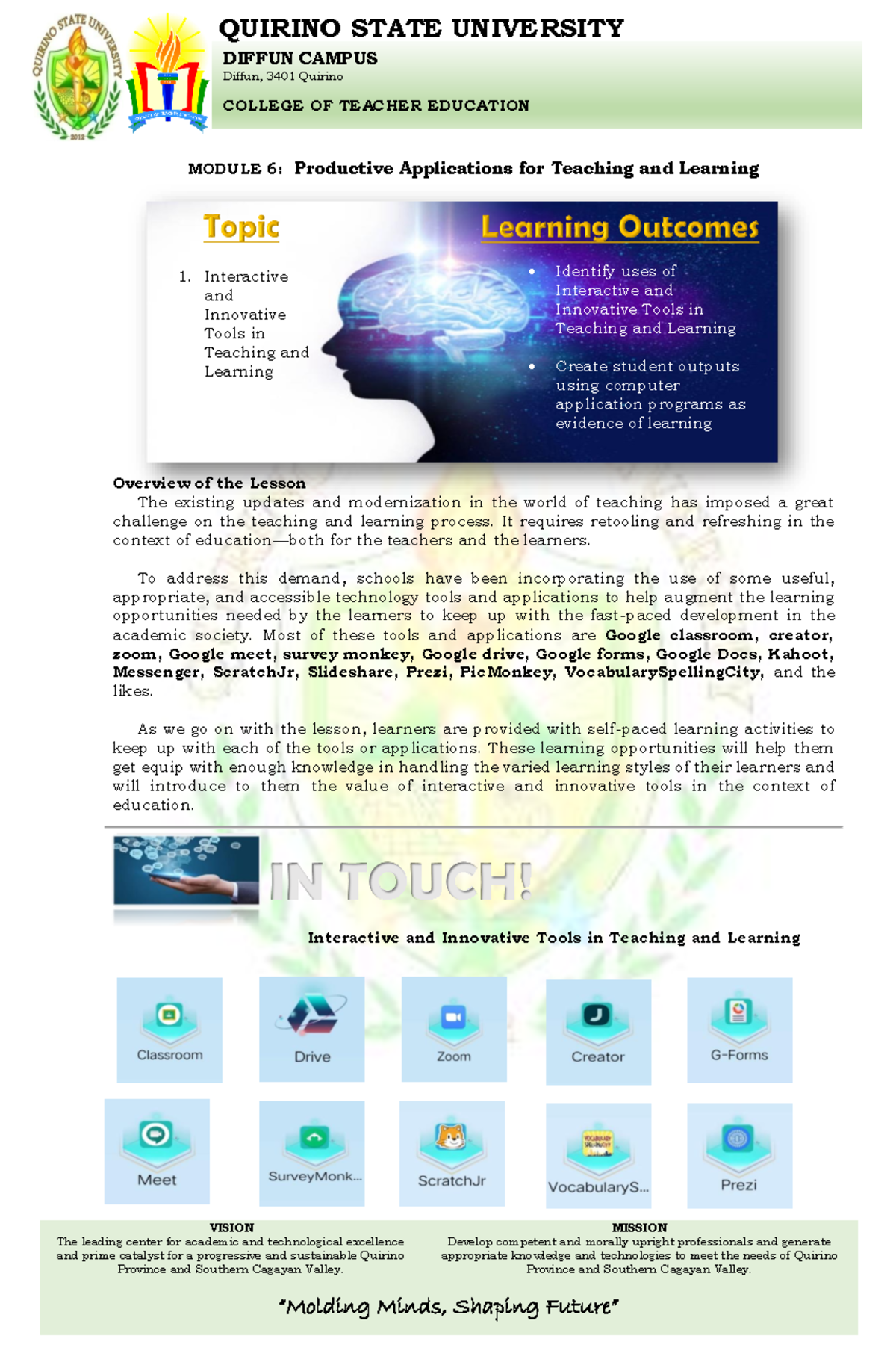 Information Sheet 6 TTL2 - VISION The leading center for academic and ...