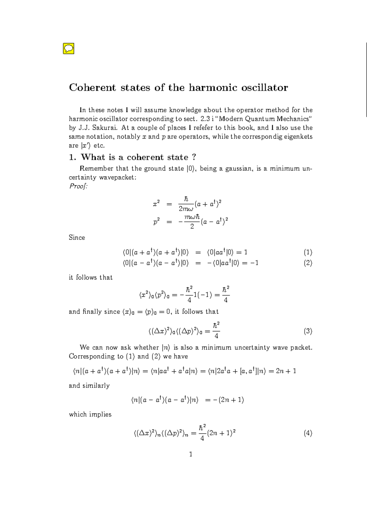 Coherent States of the Harmonic Oscillator-1 - Coherent states of the ...