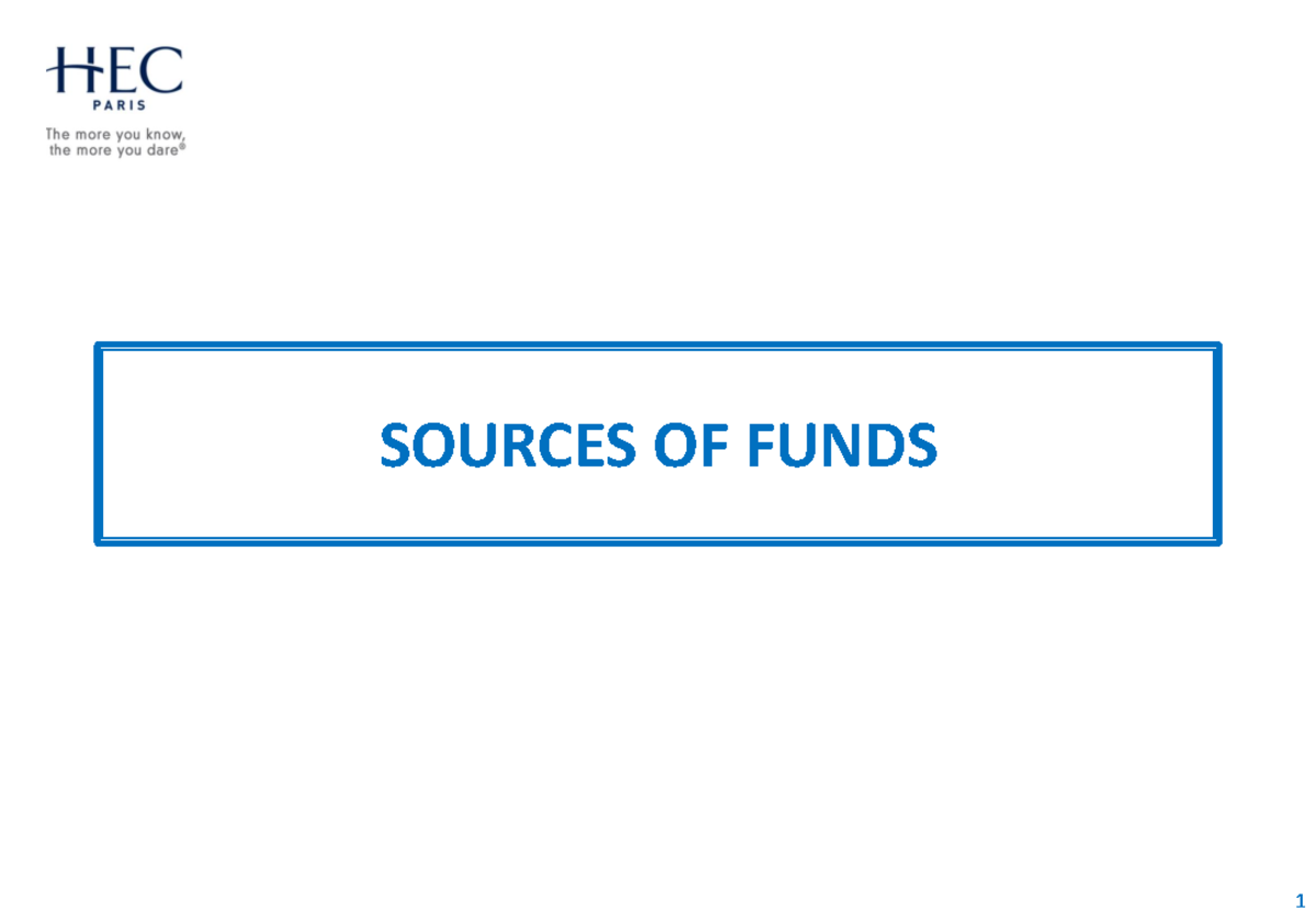 L1 - Sources OF Funds - LON - SOURCES OF FUNDS 1 Roadmap 1. Sources of ...