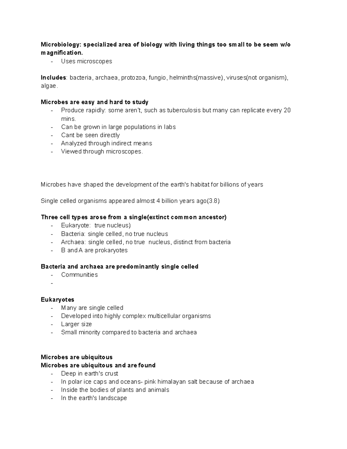 Micro chapter part 1 - Lecture notes 2 - Microbiology: specialized area ...