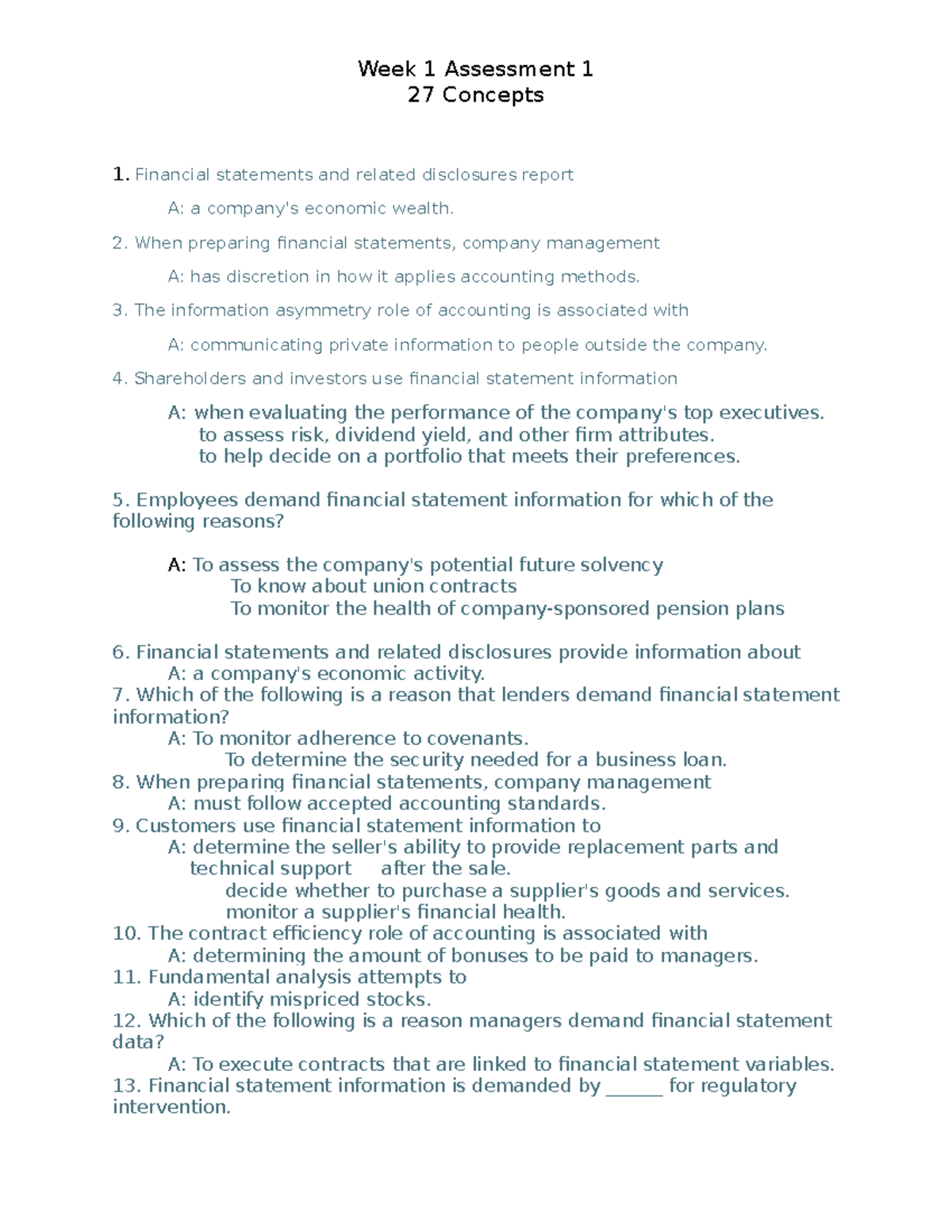 Week 1 - Ch 1 Assessment - Module 1, Week 1, Chapter 1 - 27 Concepts ...