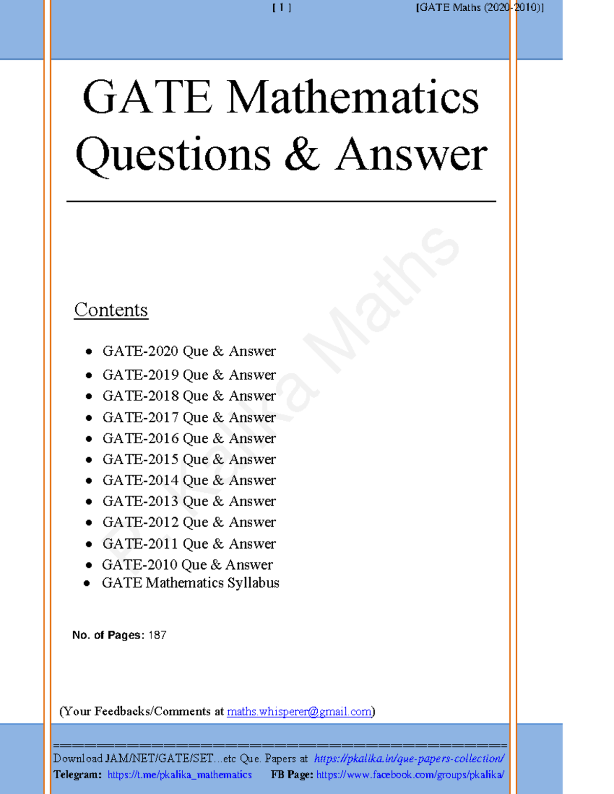 GATE Mathematics Questions & Answer - ContentsQuestions & AnswerGATE ...