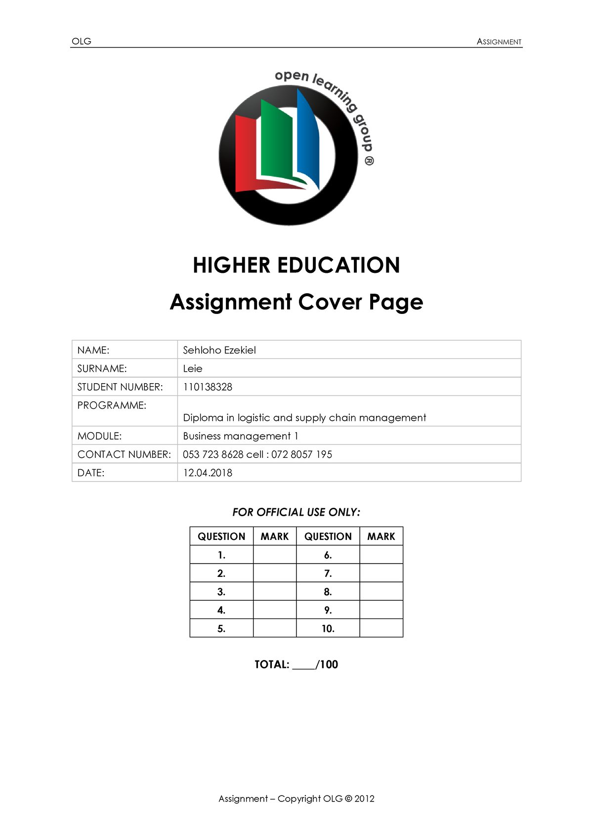 assignment higher business