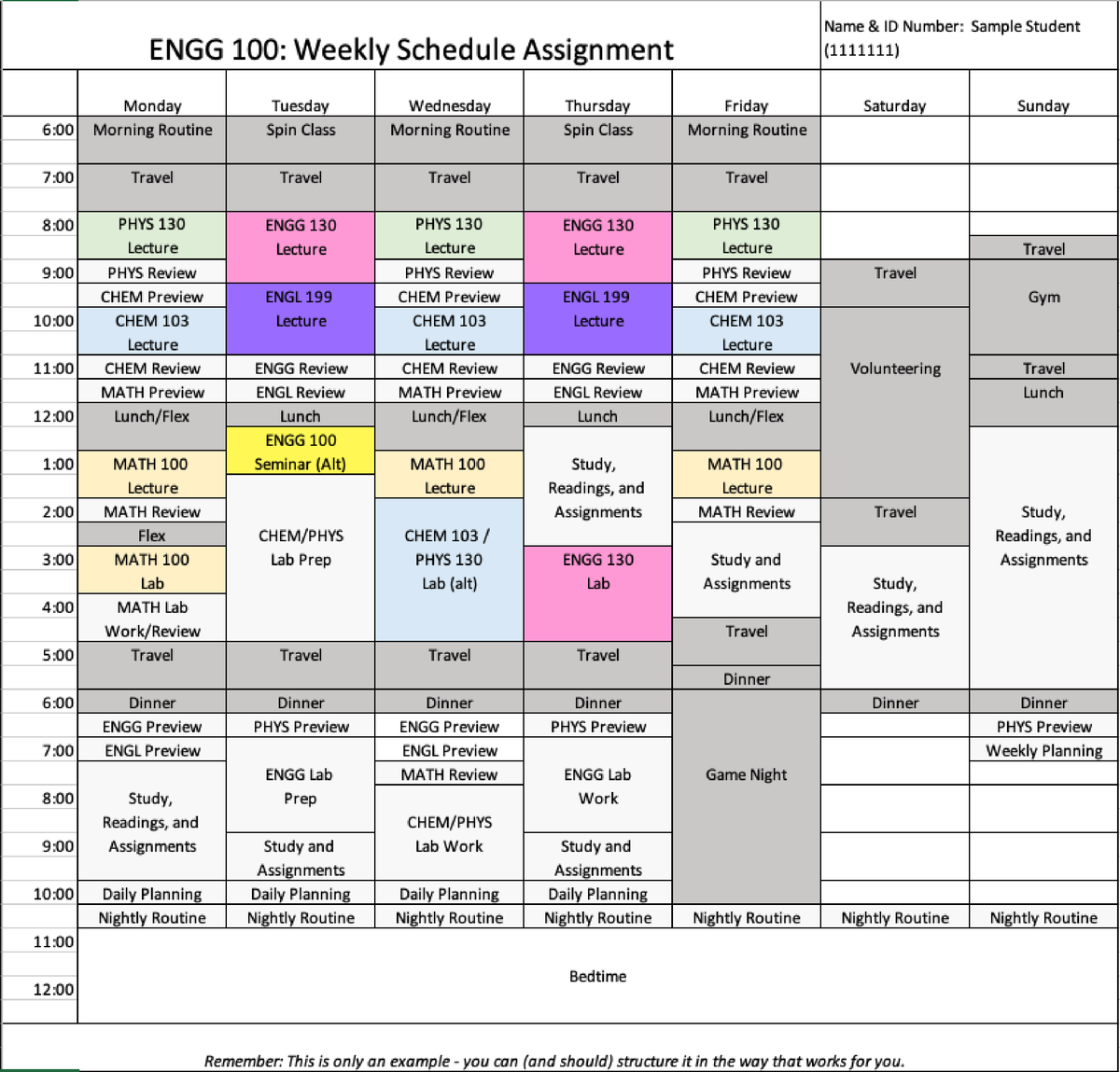 Weekly Schedule Sample - Engg100 - Studocu