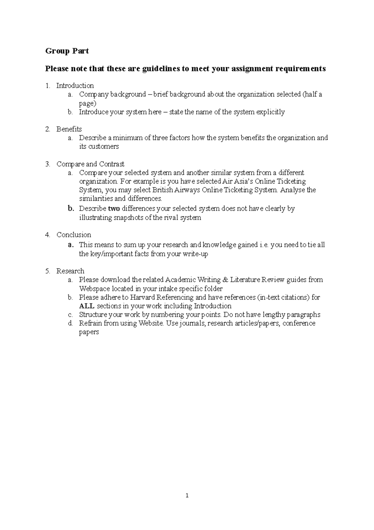 CITW Assignment guide - Group Part Please note that these are ...