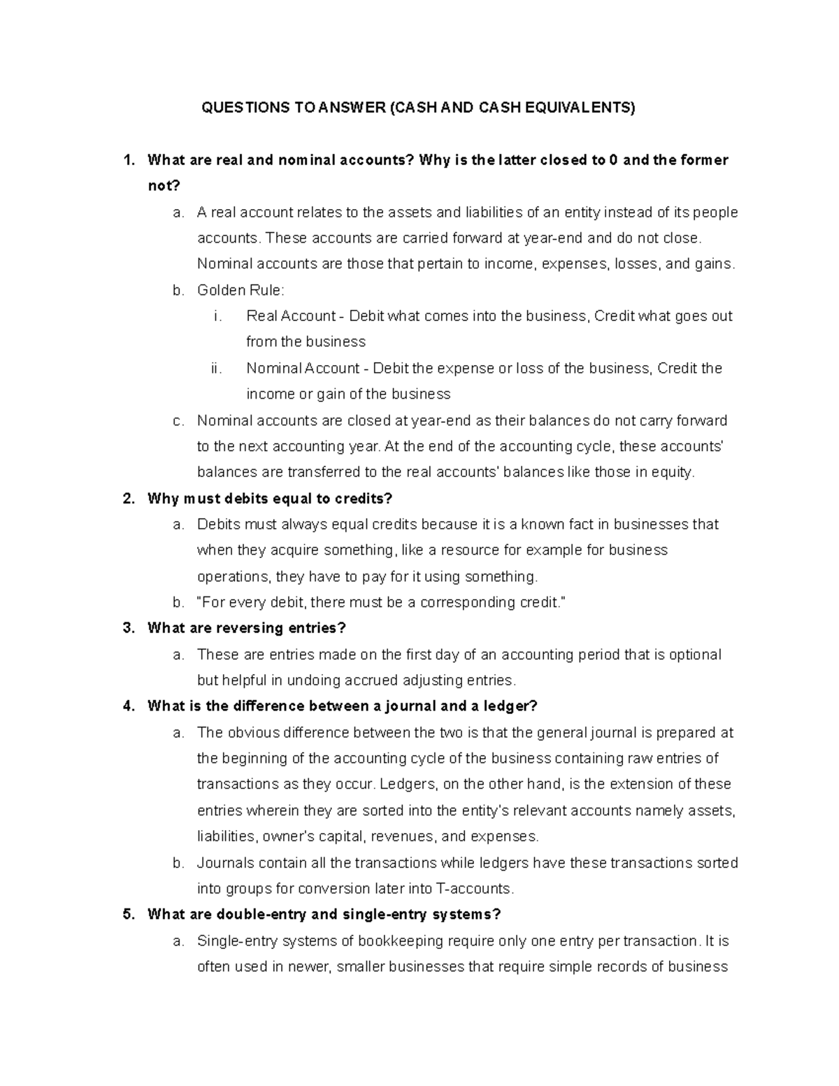 Intermediate Accounting 1 (Cash and Cash Equivalents) Questions to ...