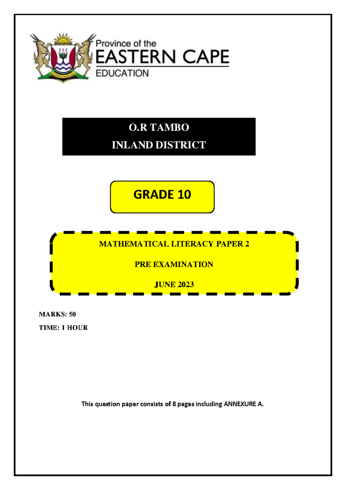 Grade 10 Paper 2 Pre JUNE 2023 O TAMBO INLAND DISTRICT GRADE 1 0