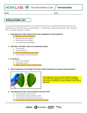 NOVA Evolution Lab Mission 1 And 2 1 - EVOLUTION 101 NAME: DATE: You ...