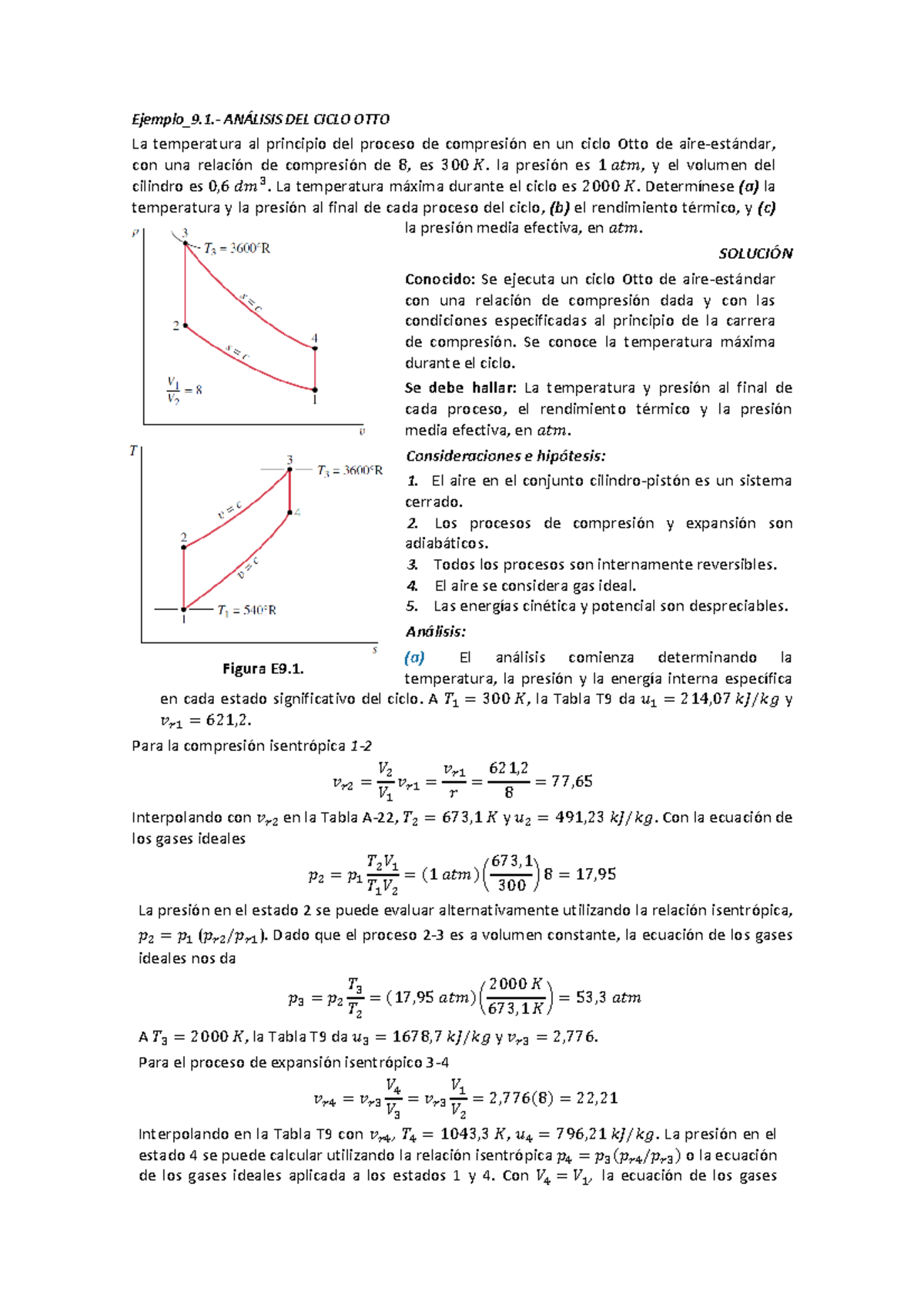 Ejercicios Resueltos Ciclo Otto - Ejemplo_9.- ANÁLISIS DEL CICLO OTTO ...