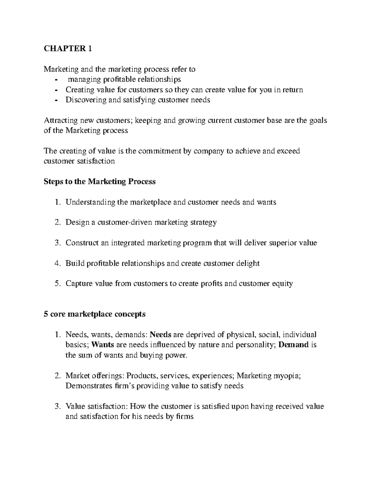 MARK 201 - Lecture notes 1-16 - CHAPTER 1 Marketing and the marketing ...