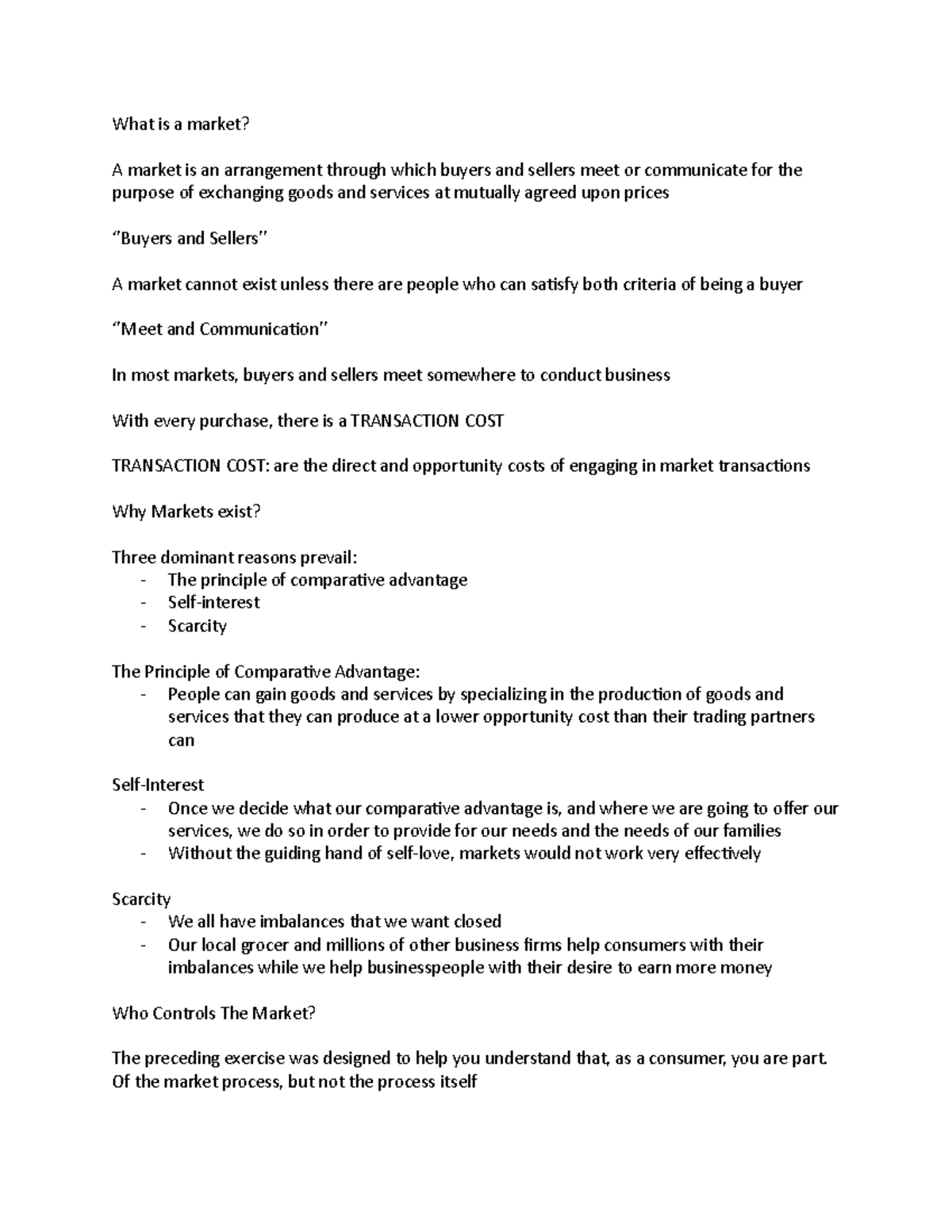 Chapter 6 - What is a market? A market is an arrangement through which ...