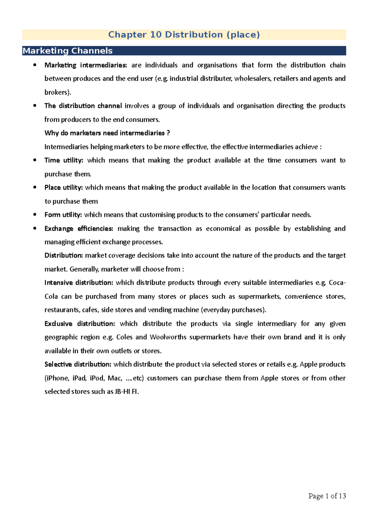 Chapter 10 - Lecture notes 8 - Chapter 10 Distribution (place ...