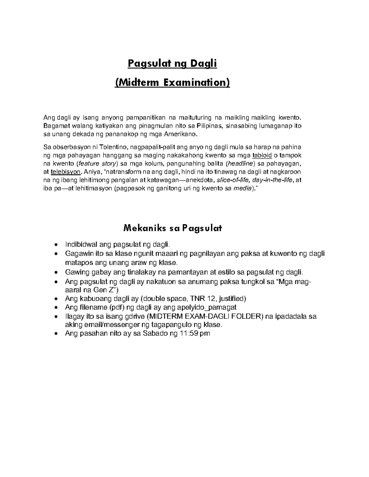 Midtermexam dagli - I want to share this that might help other students ...