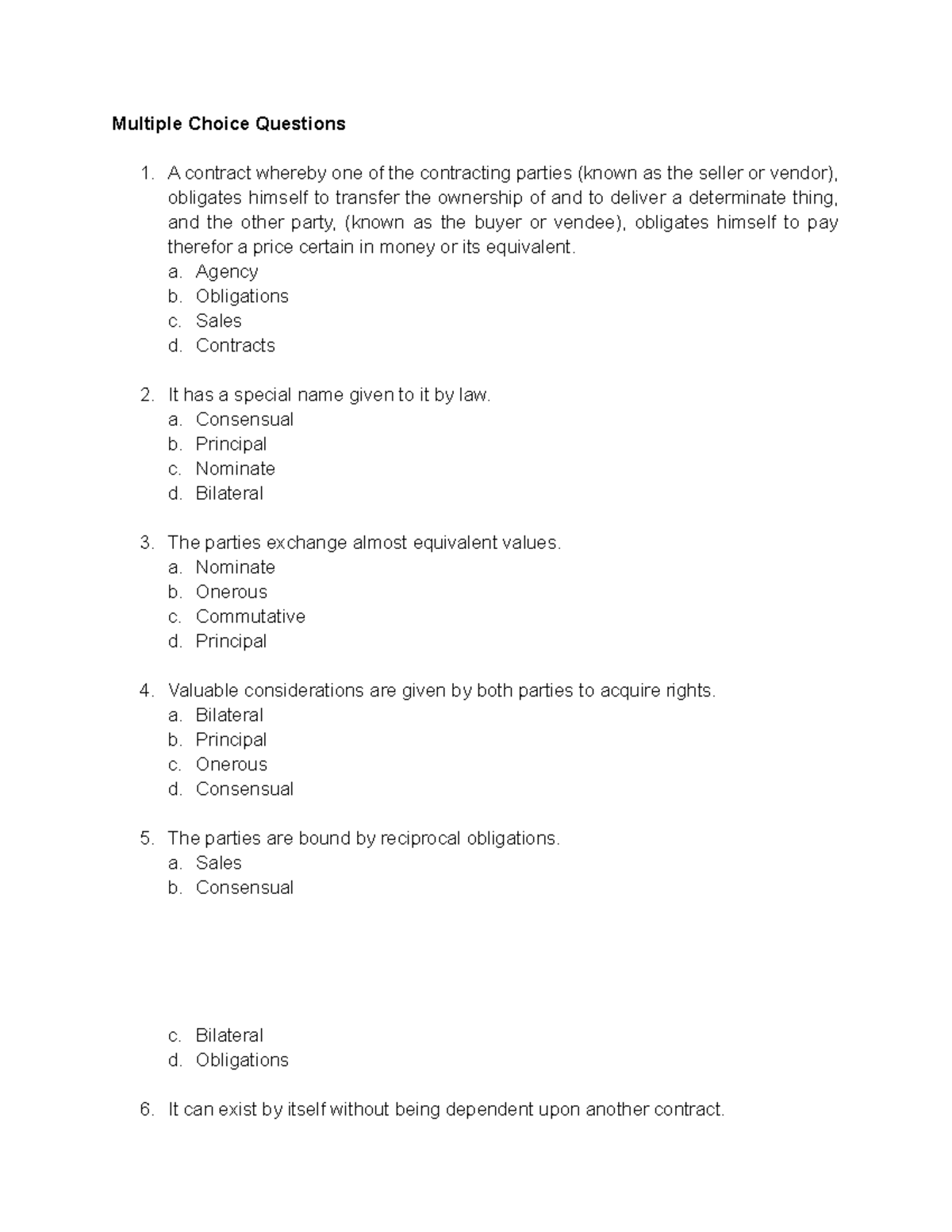 Multiple Choice Questions-business Law - Multiple Choice Questions 1. A ...