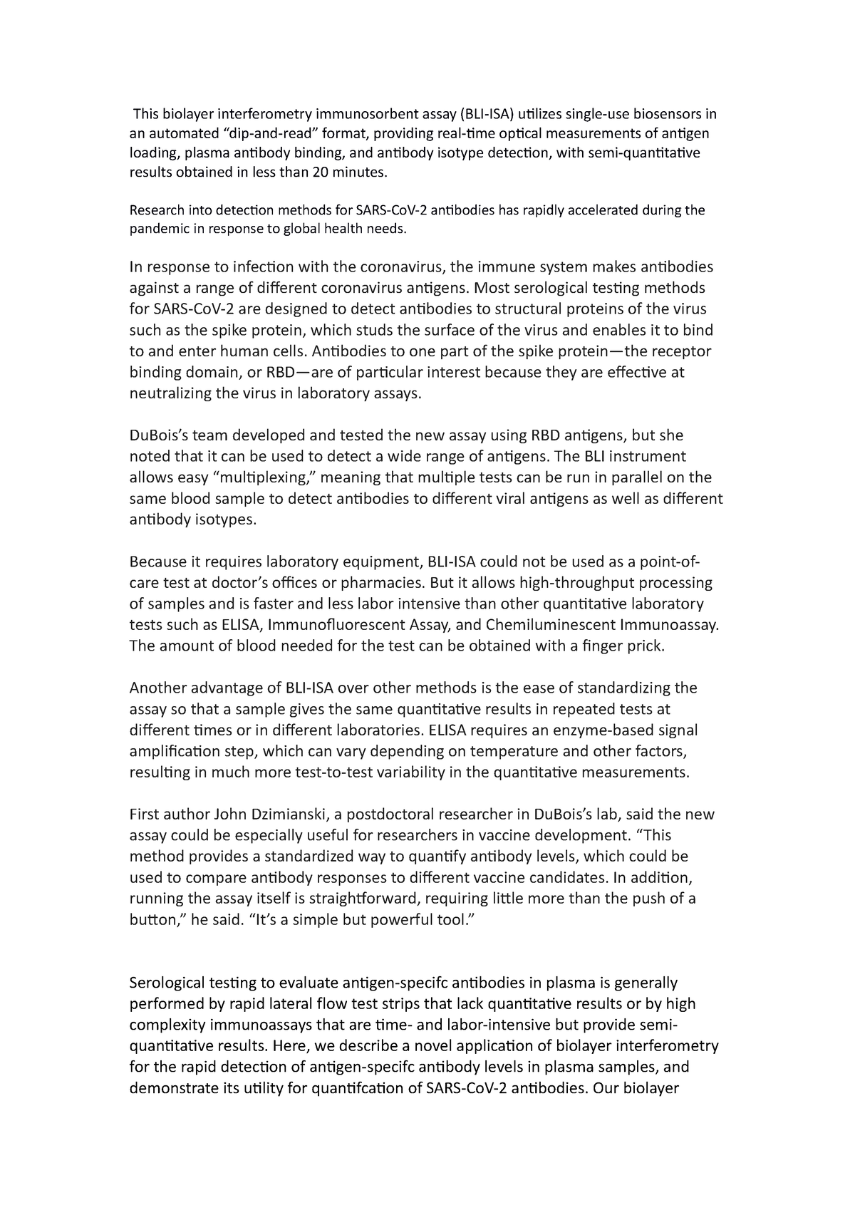 This biolayer interferometry immunosorbent assay - Research into ...