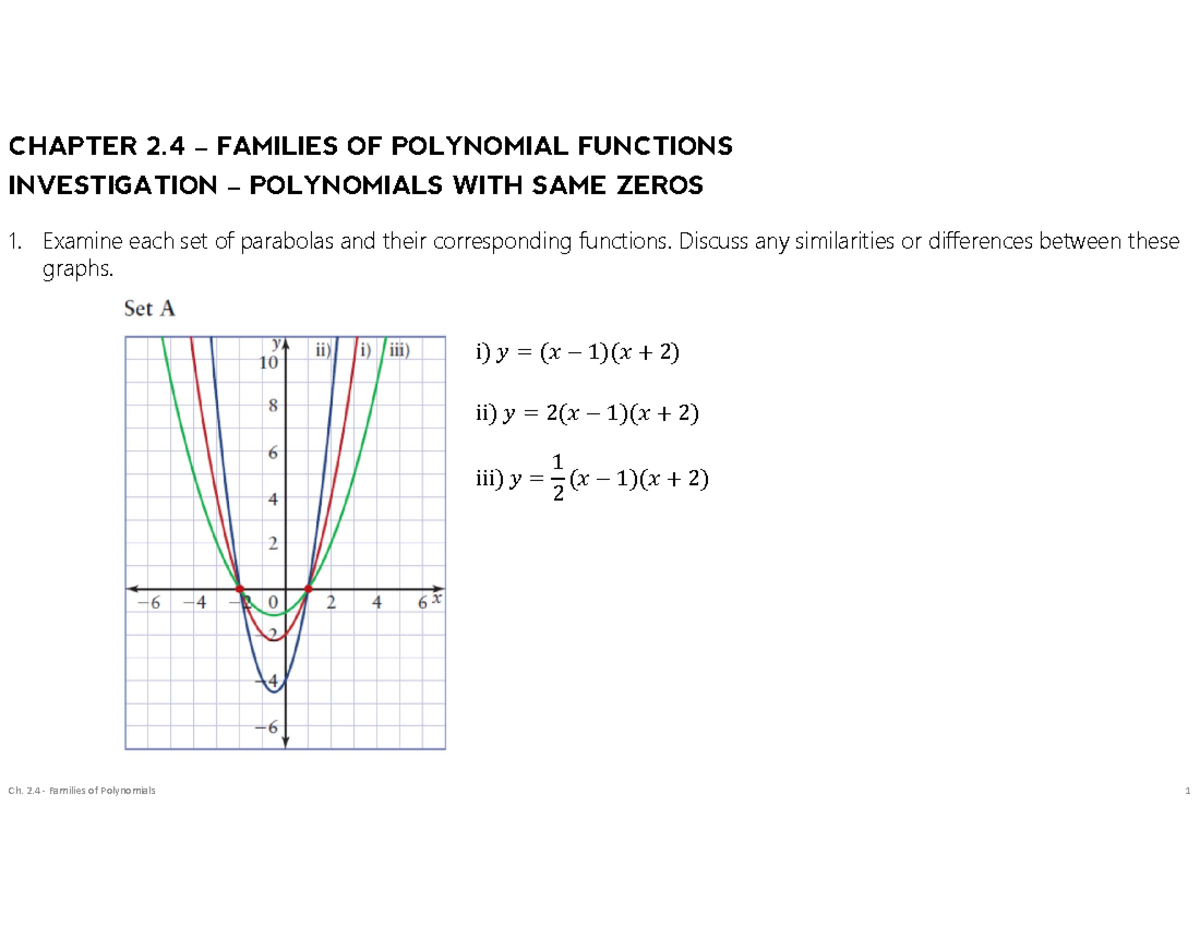 MHF4U - Ch. 2.4 - Families of Polynomials - Ch. 2 ‐ Families of ...