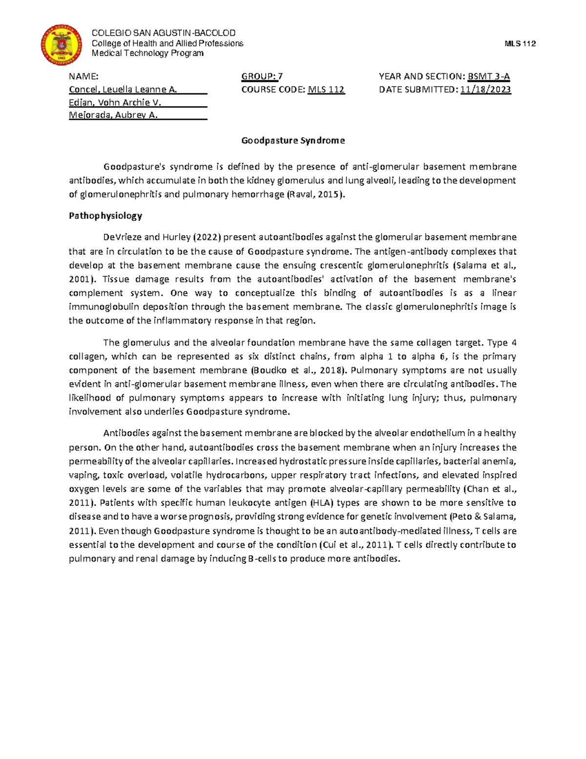 Concel- Edjan- Mejorada BSMT3A GRP7 - Goodpasture Syndrome - COLEGIO ...